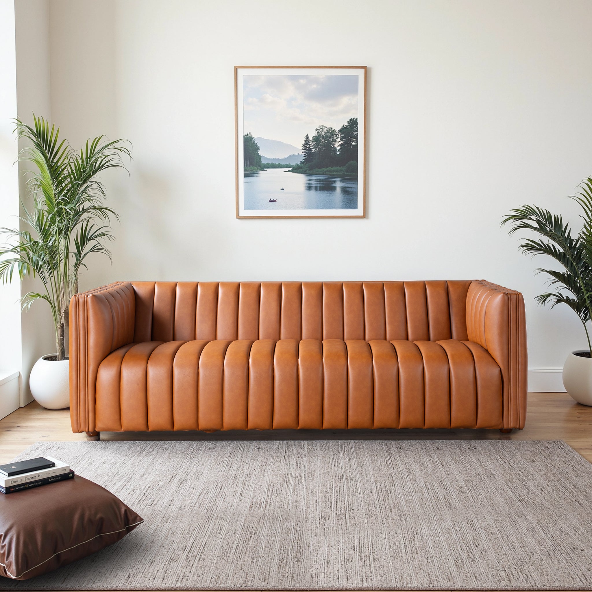 Fiske Genuine Leather Channel Tufted Sofa - New York Modern Furniture