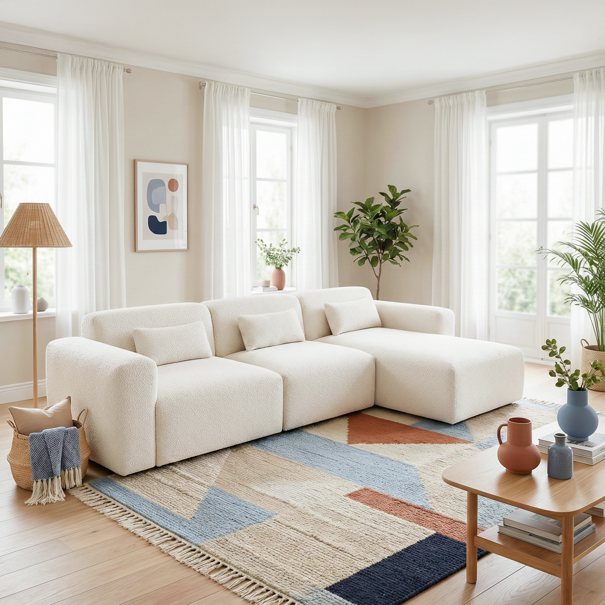 Havre 3-Piece Modern Boucle Sectional Sofa with Right-Hand Chaise - New York Modern Furniture