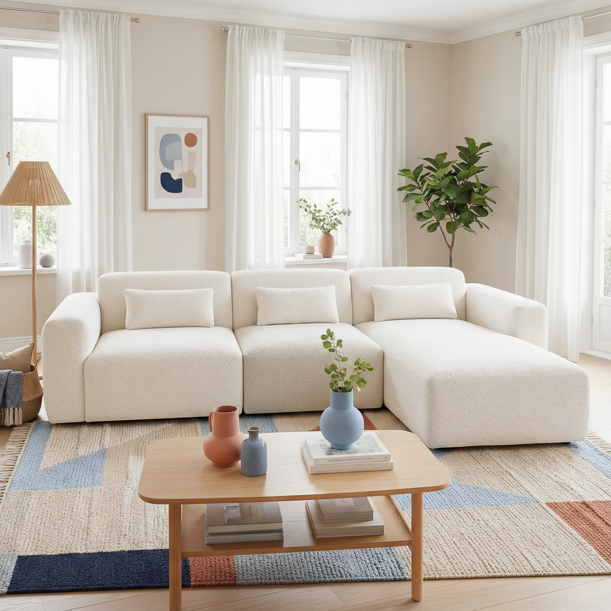 Havre 3-Piece Boucle Right-Facing Sectional Sofa