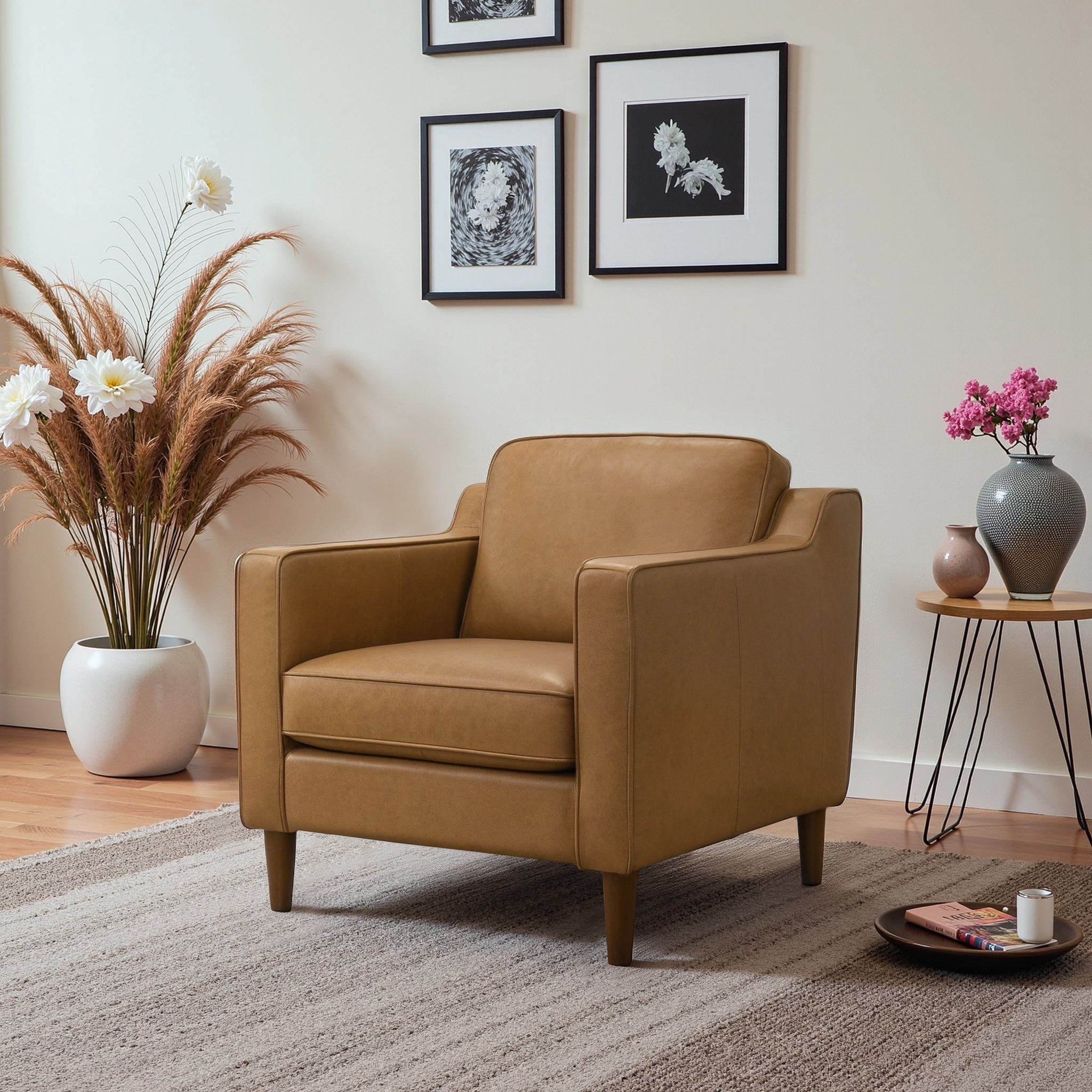 Hicks Top Grain Leather Accent Chair with Mid-Century Modern Style - New York Modern Furniture