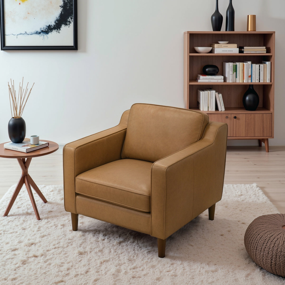 Hicks Top Grain Leather Accent Chair with Mid-Century Modern Style - New York Modern Furniture