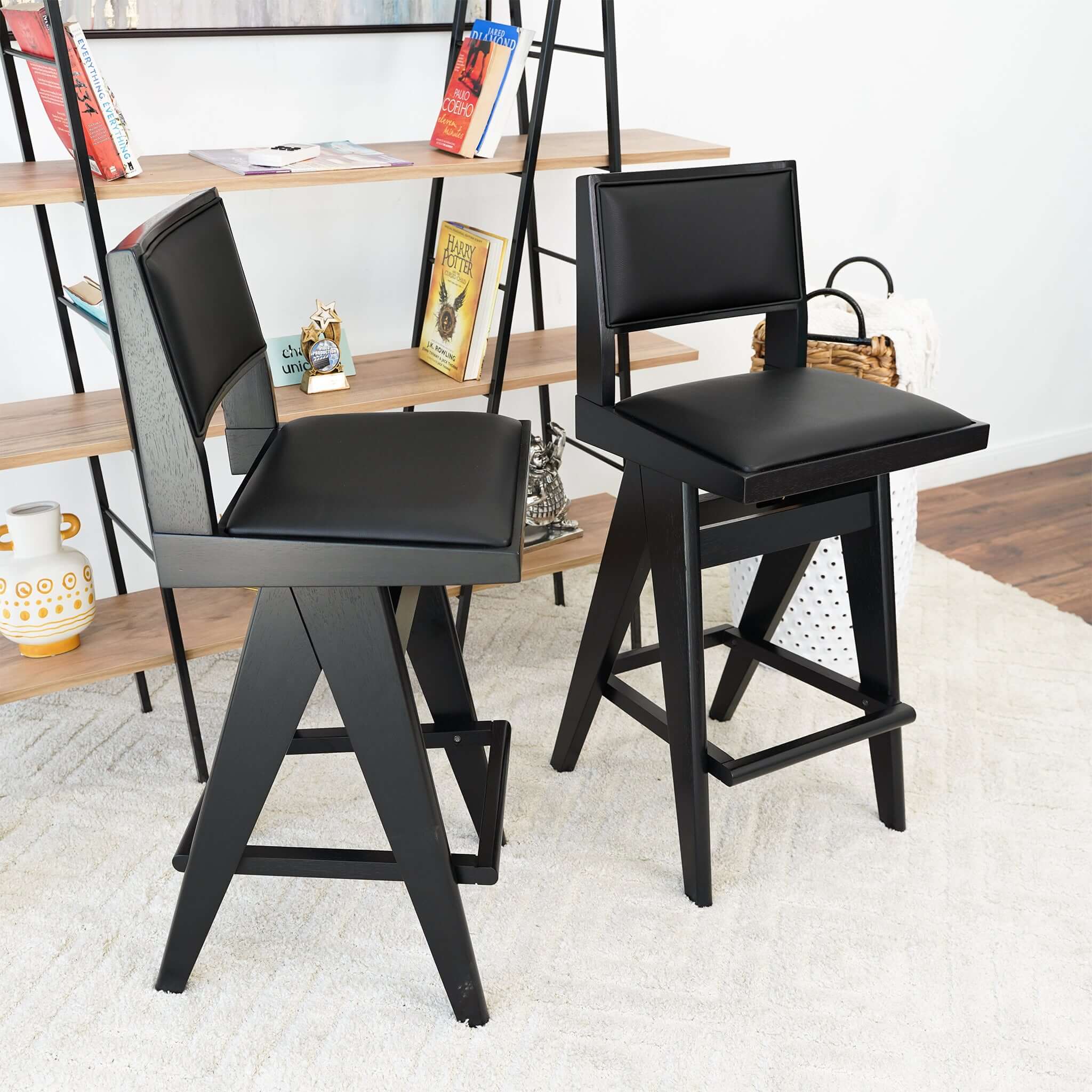 Kaia Black Leather Bar Stool (Set of 2)