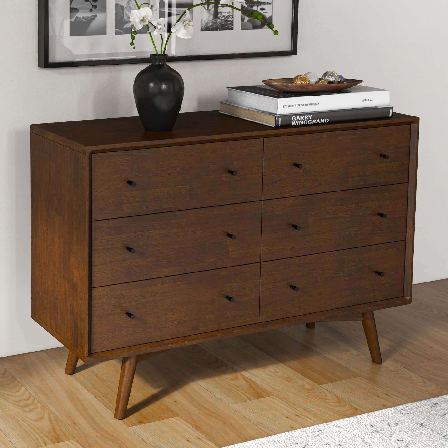 mid century modern large dresser Luca Dresser (6 Drawers) White