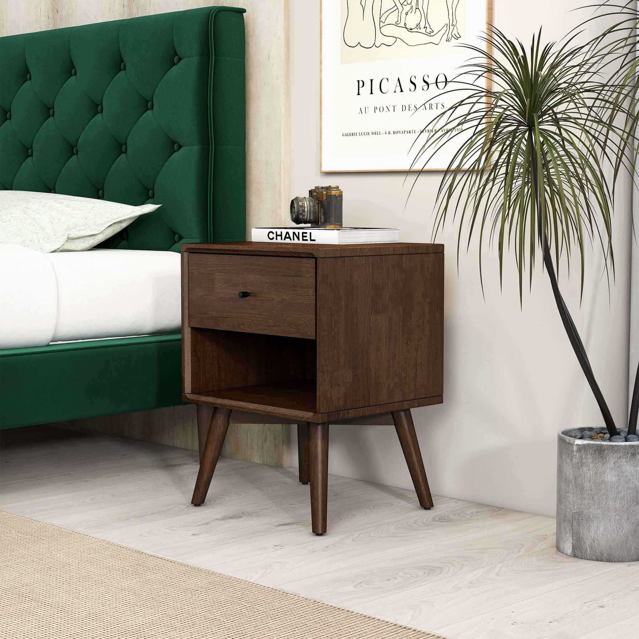 Luca Modern Walnut Nightstand – Solid Wood Bedside Table with Drawer - New York Modern Furniture