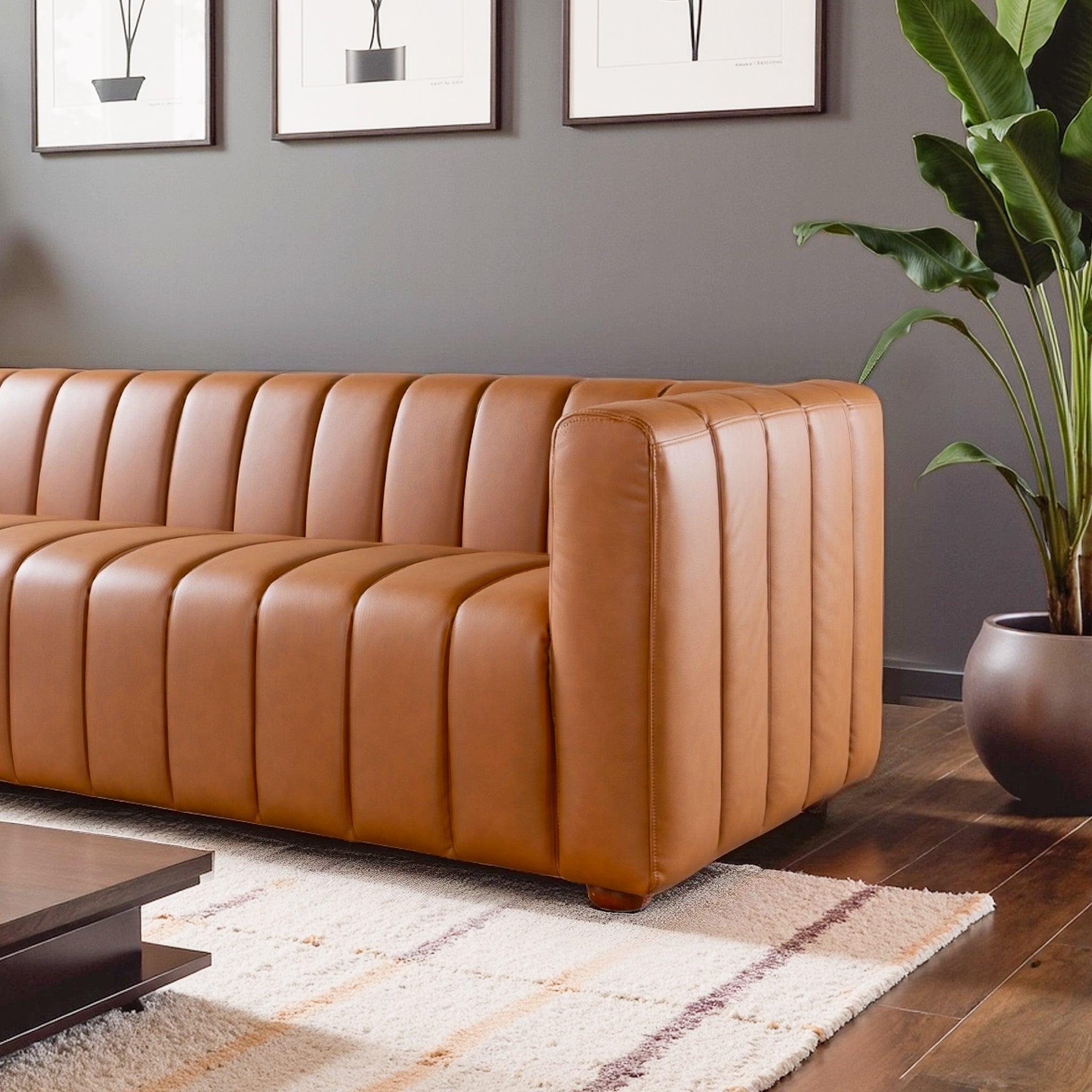 Macosa Cognac Vegan Leather Sofa - New York Modern Furniture