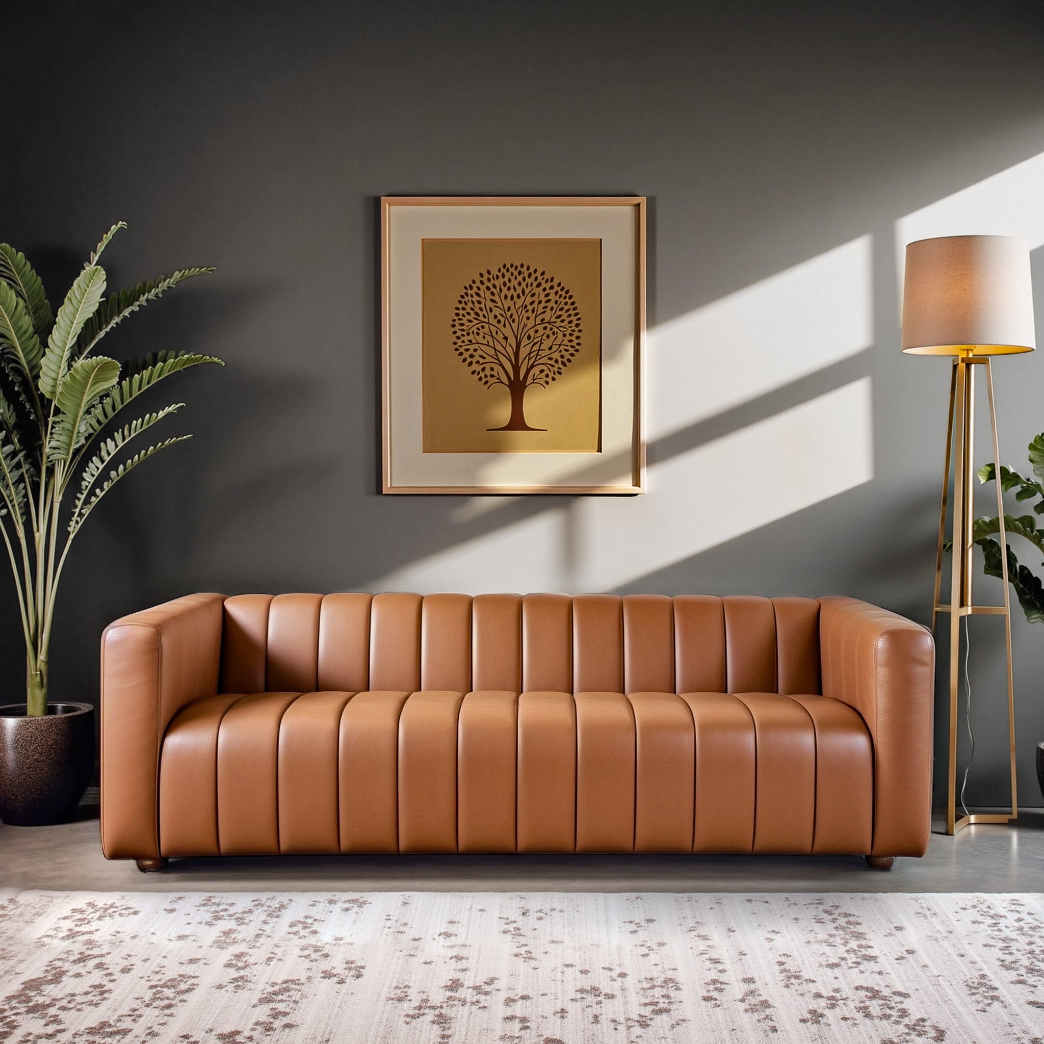 Macosa Cognac Vegan Leather Sofa - New York Modern Furniture