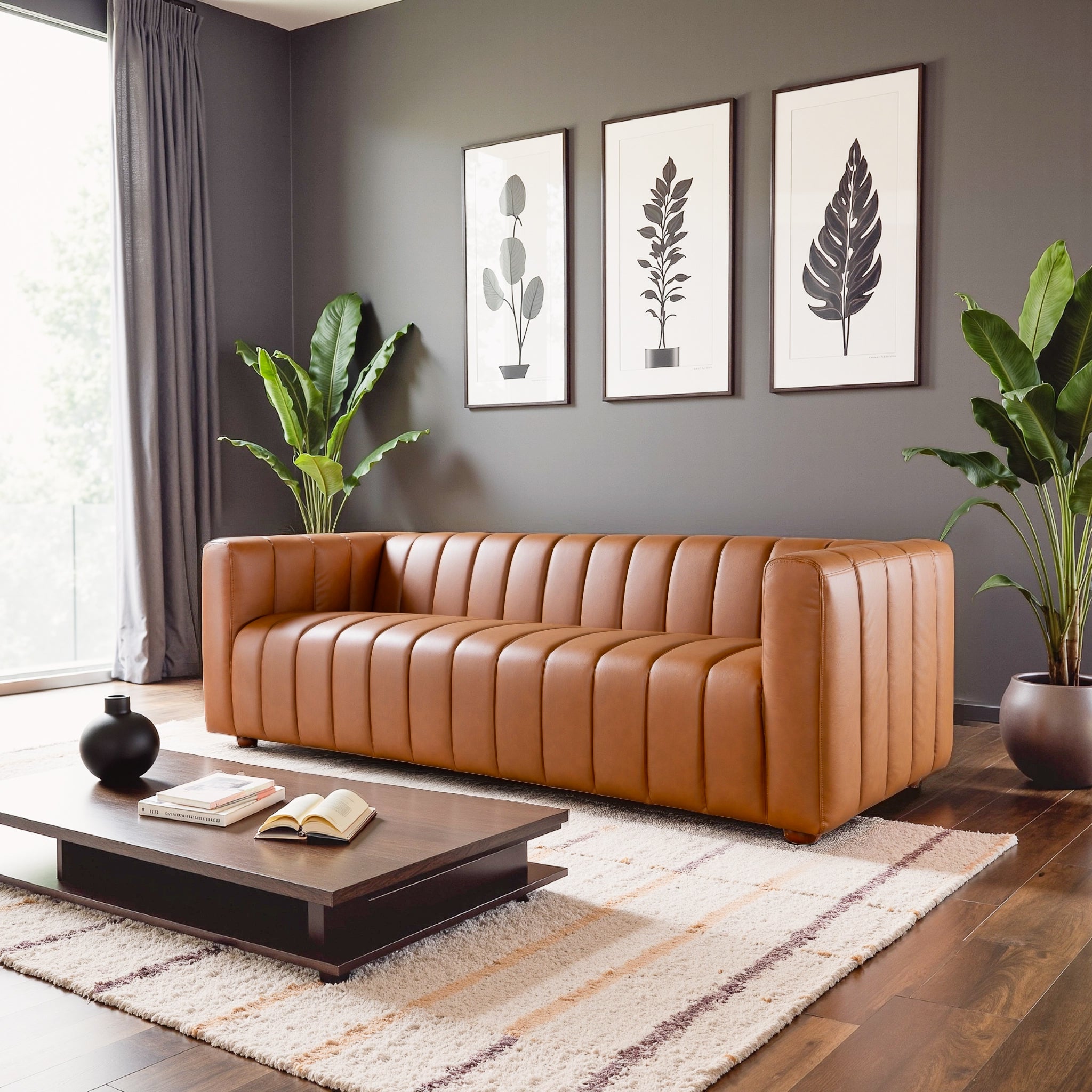 Macosa Cognac Vegan Leather Sofa - New York Modern Furniture