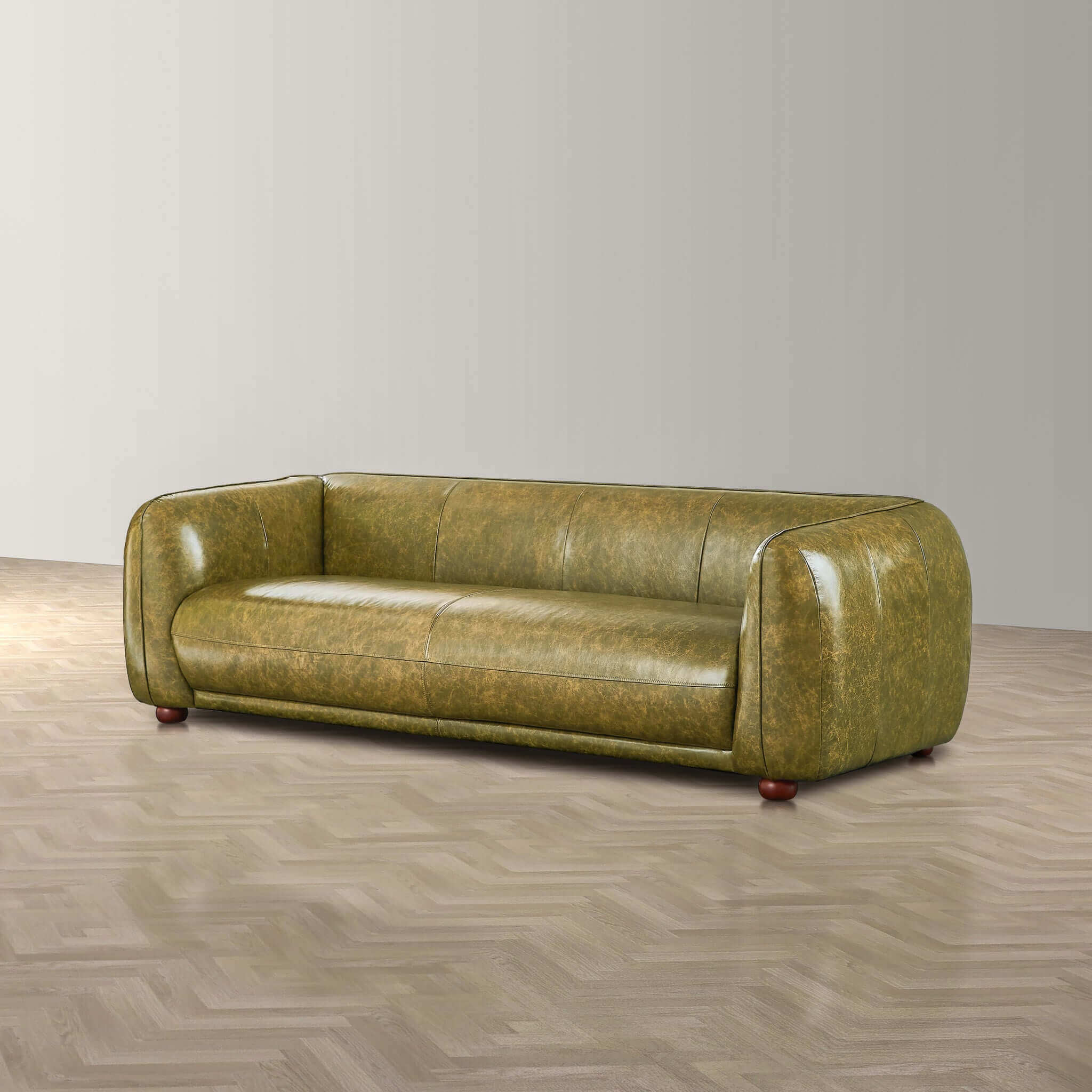 Milsery Green Leather Sofa - New York Modern