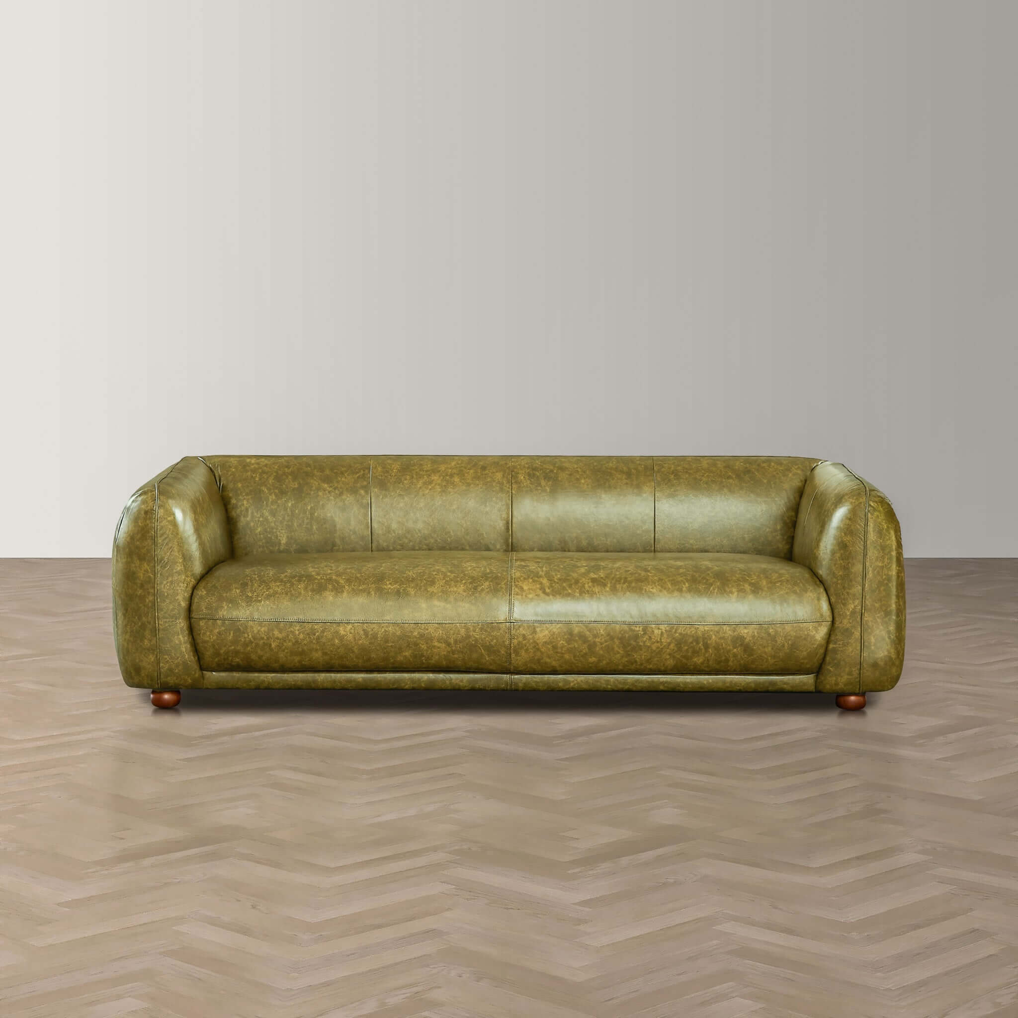 Milsery Green Leather Sofa - New York Modern