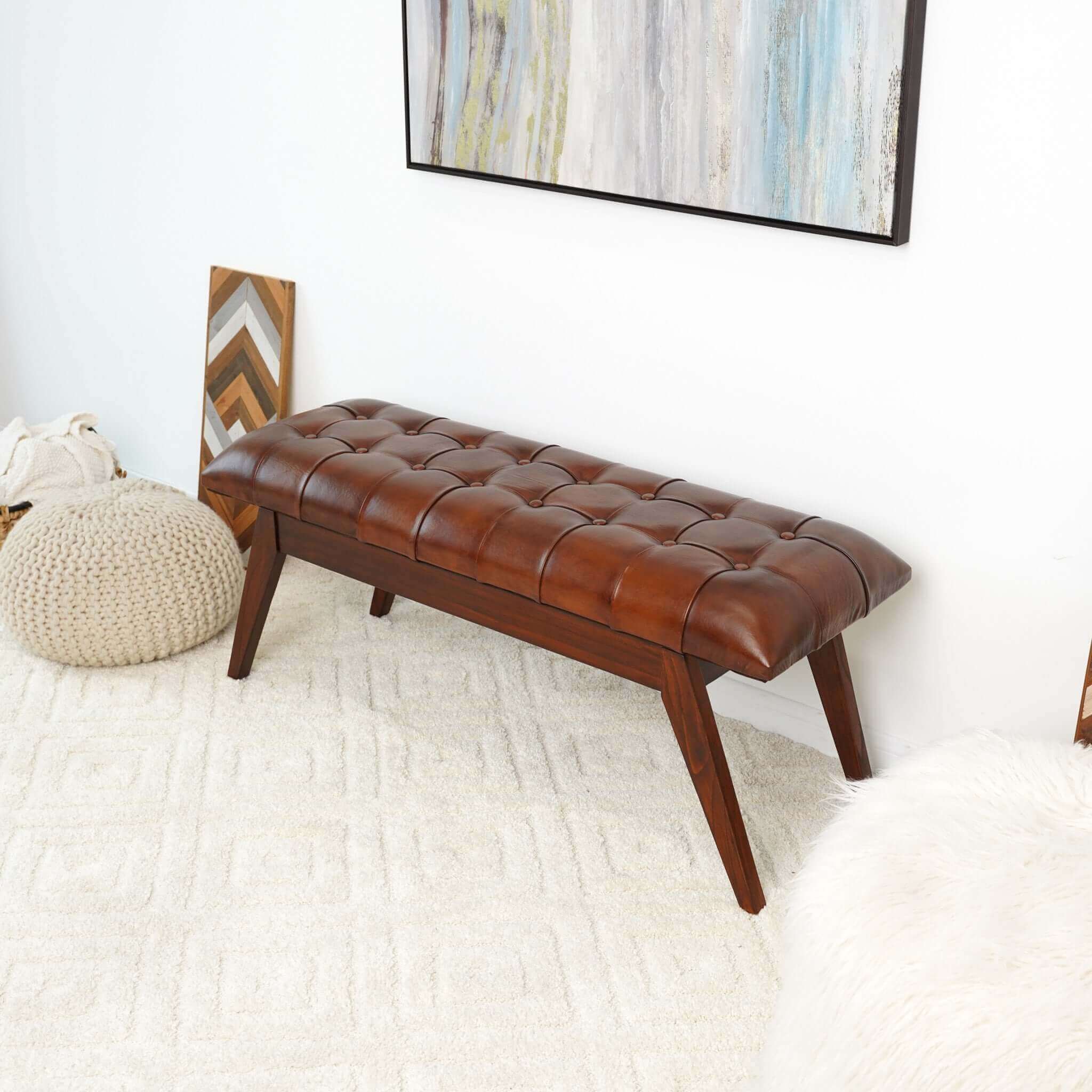 Newstead Cognac Leather Bench