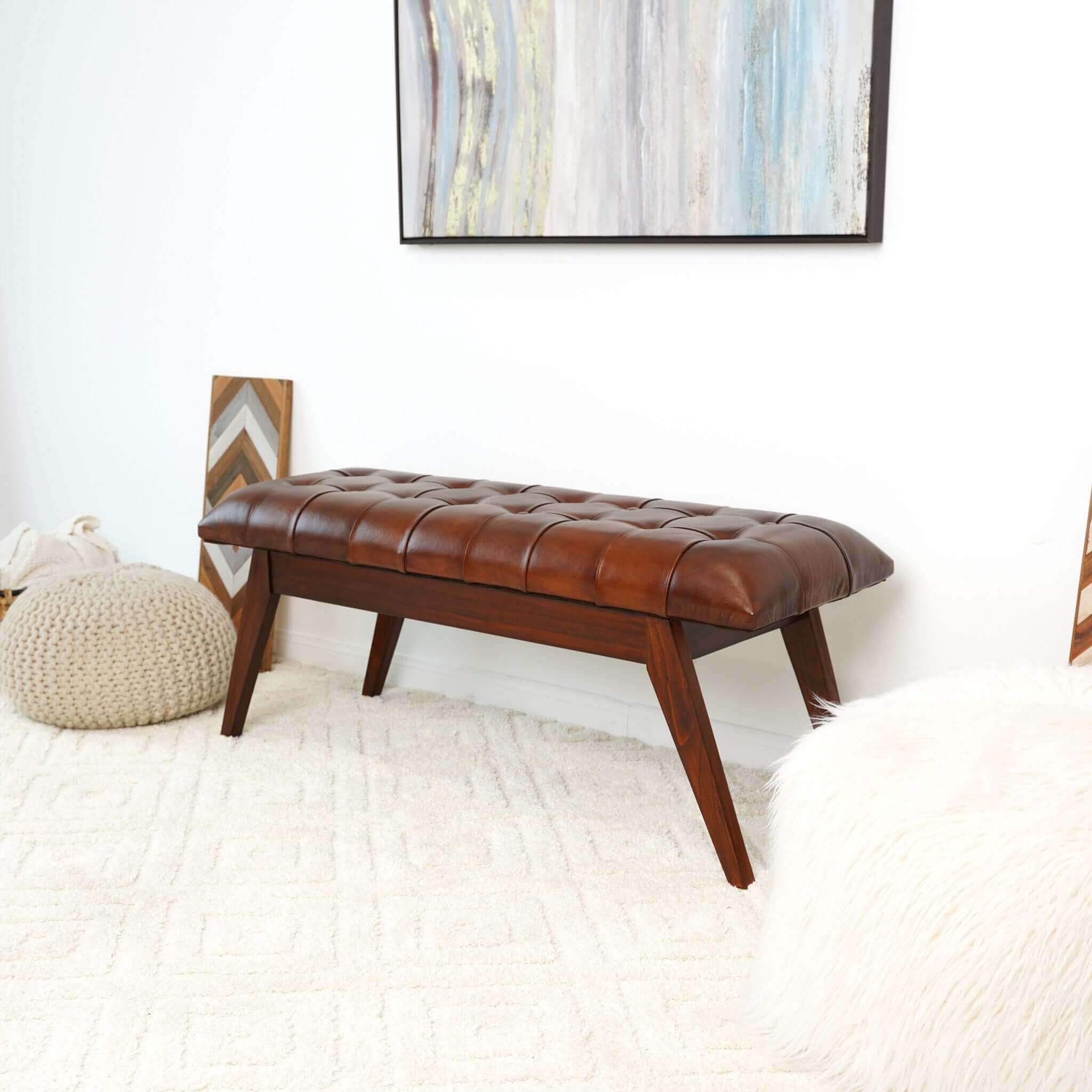 Newstead Cognac Leather Bench