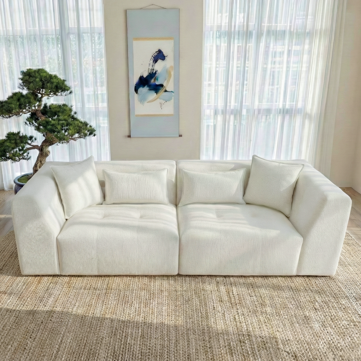 Niagara Contemporary Chenille Sofa with Wide Arms and Plush Upholstery | New Yok Modern Furniture