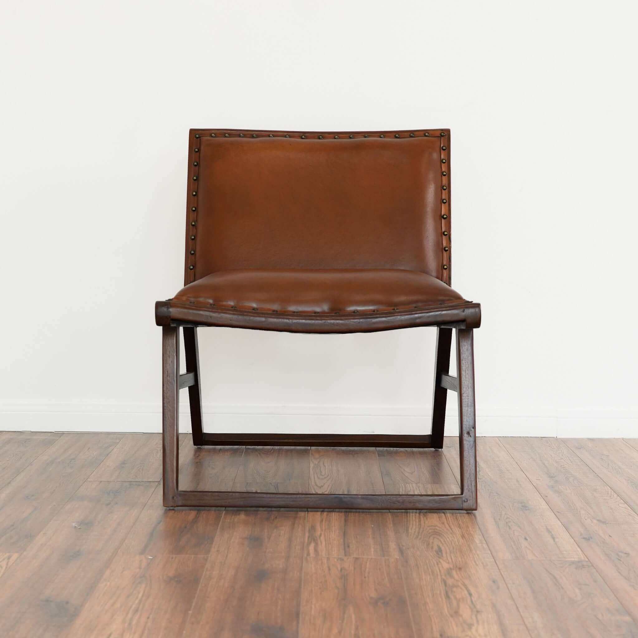 Poka Solid Teak & Tan Genuine Leather Lounge Chair | New York Modern Furniture
