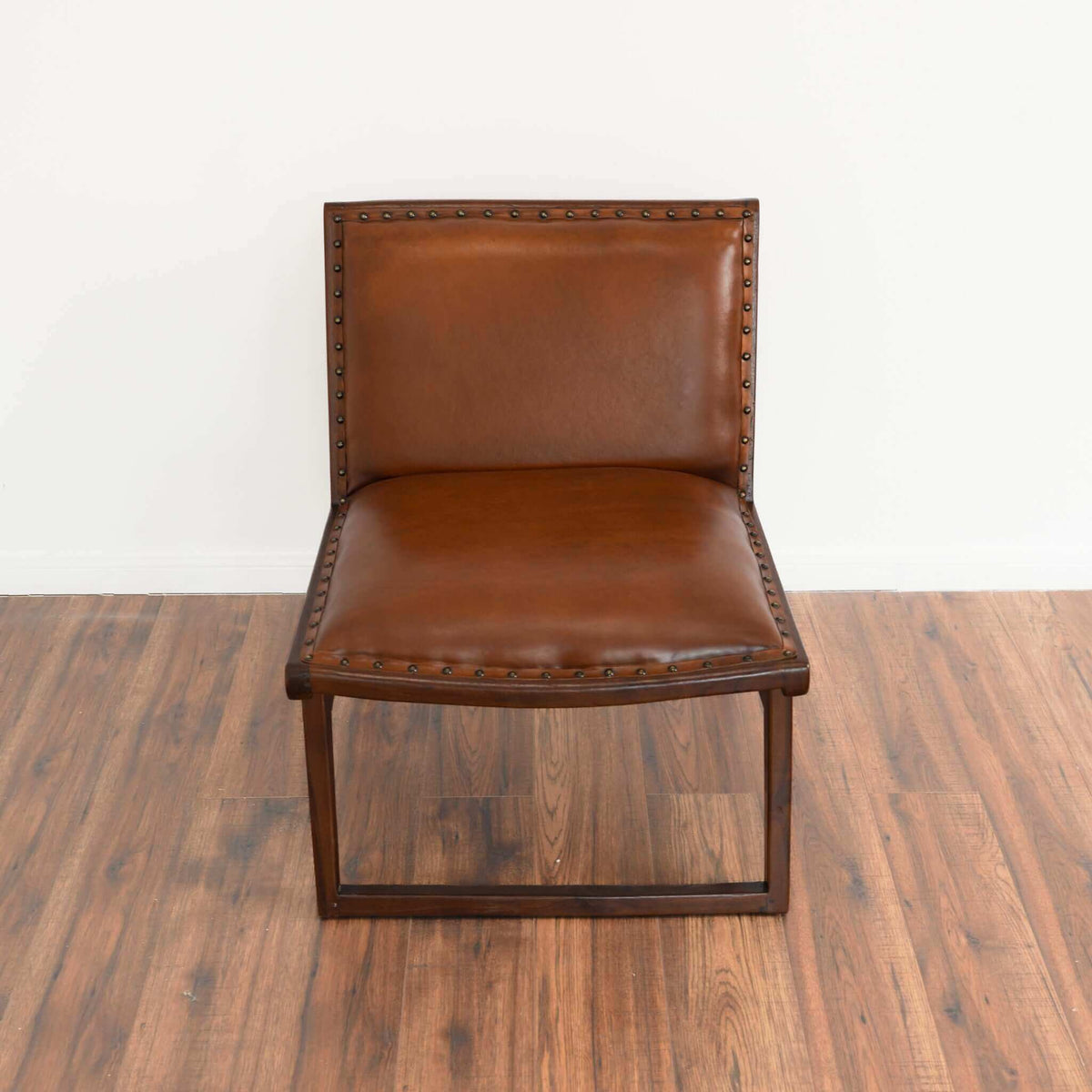 Poka Solid Teak & Tan Genuine Leather Lounge Chair | New York Modern Furniture