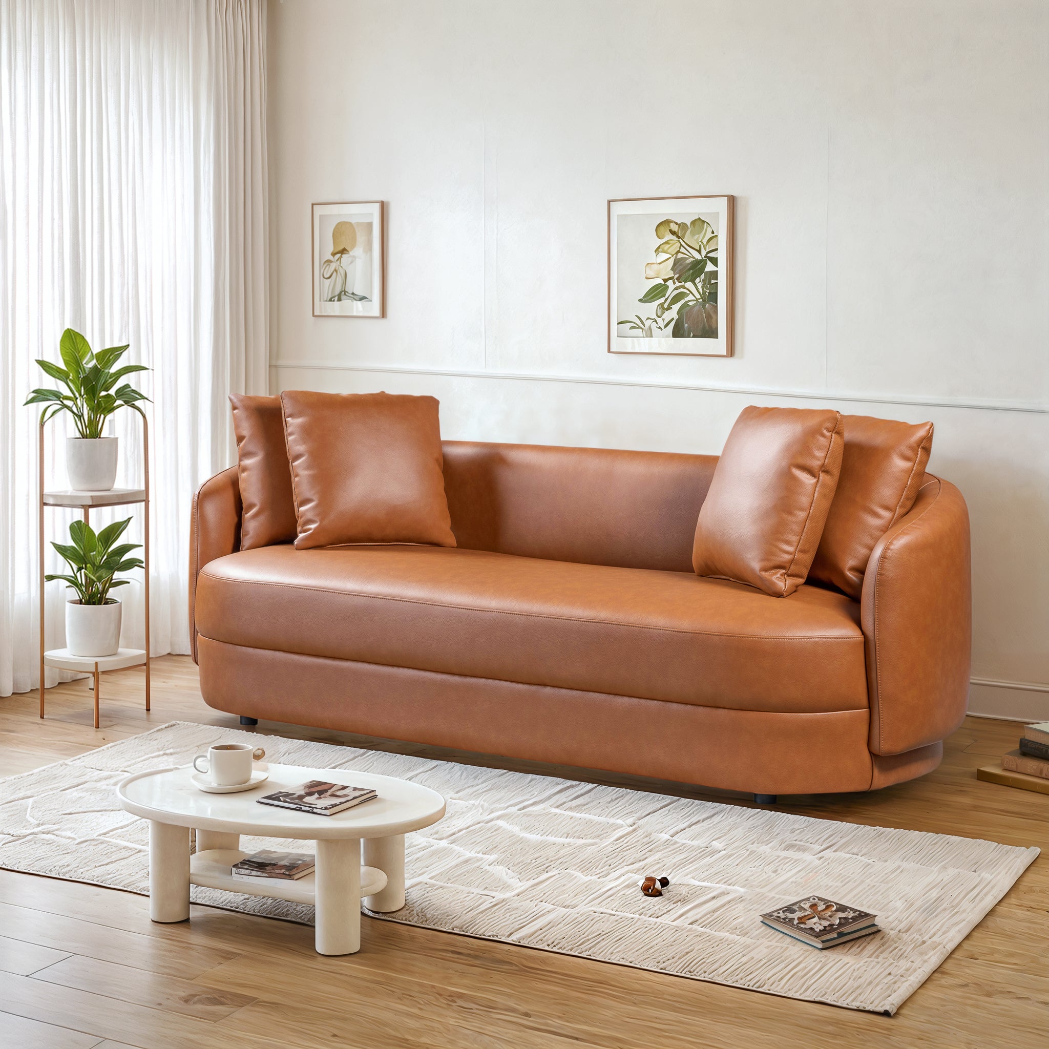 Polun Leather Sofa - Cognac - New York Modern Furniture