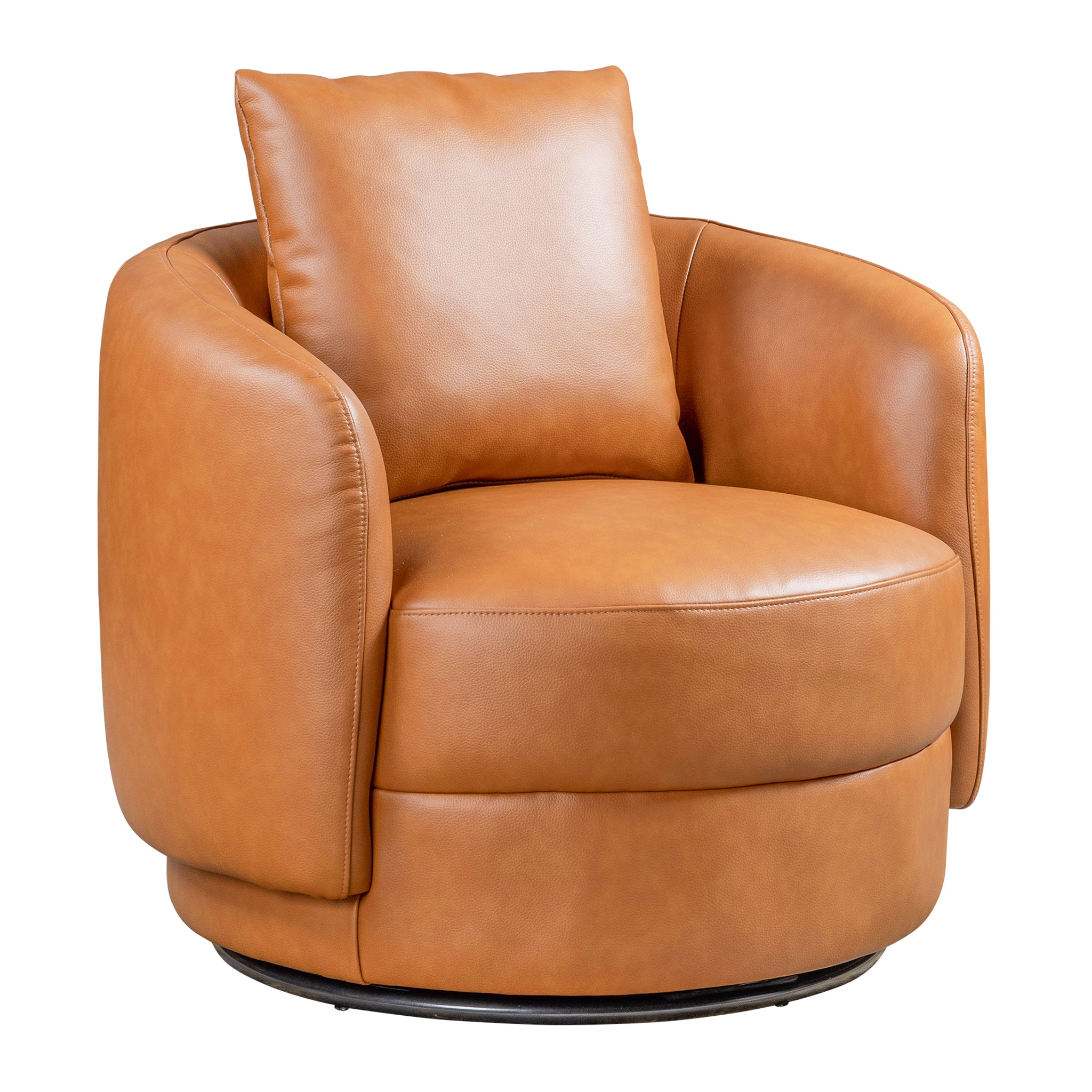 Polun Leather Swivel Chair - Cognac