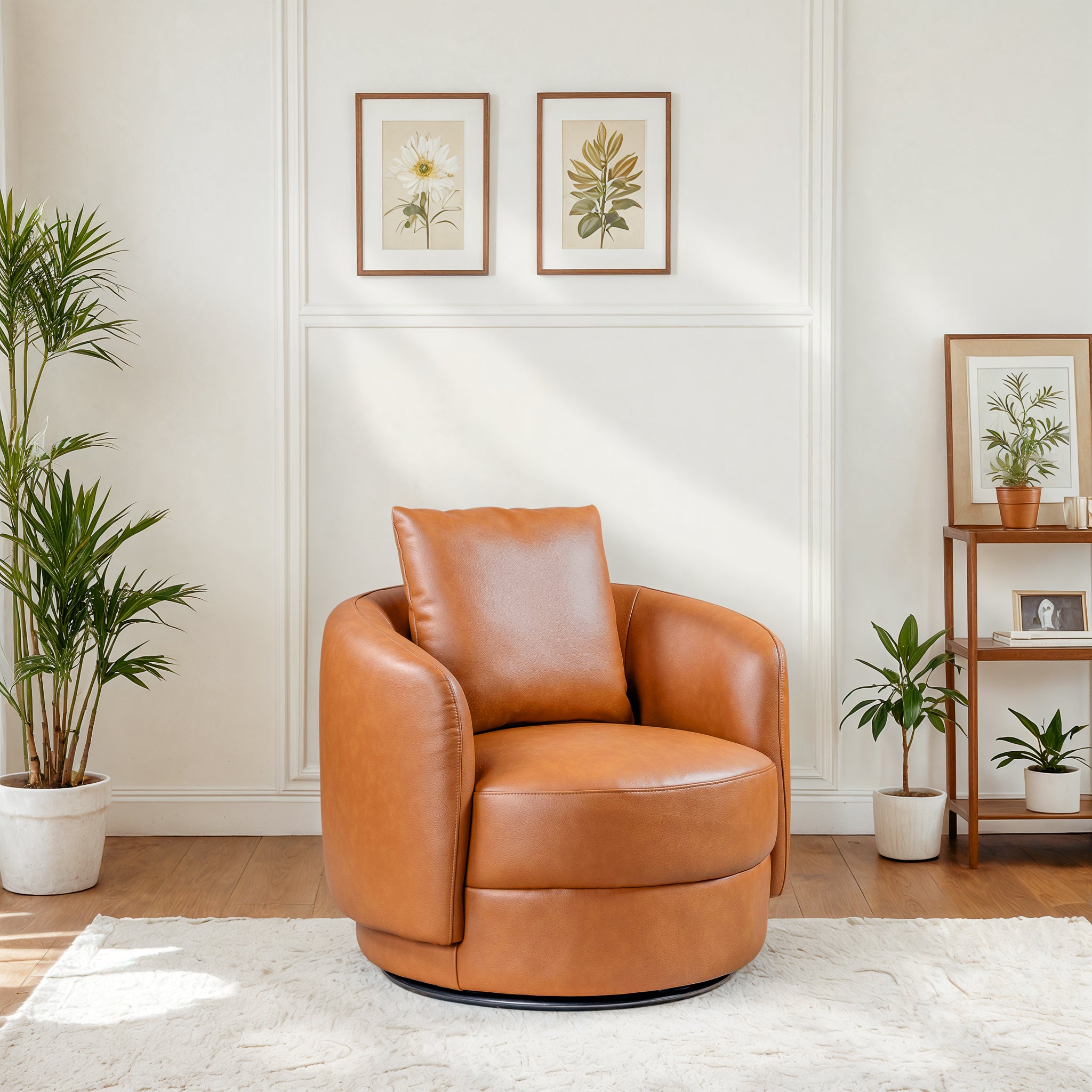 Polun Leather Swivel Chair - Cognac