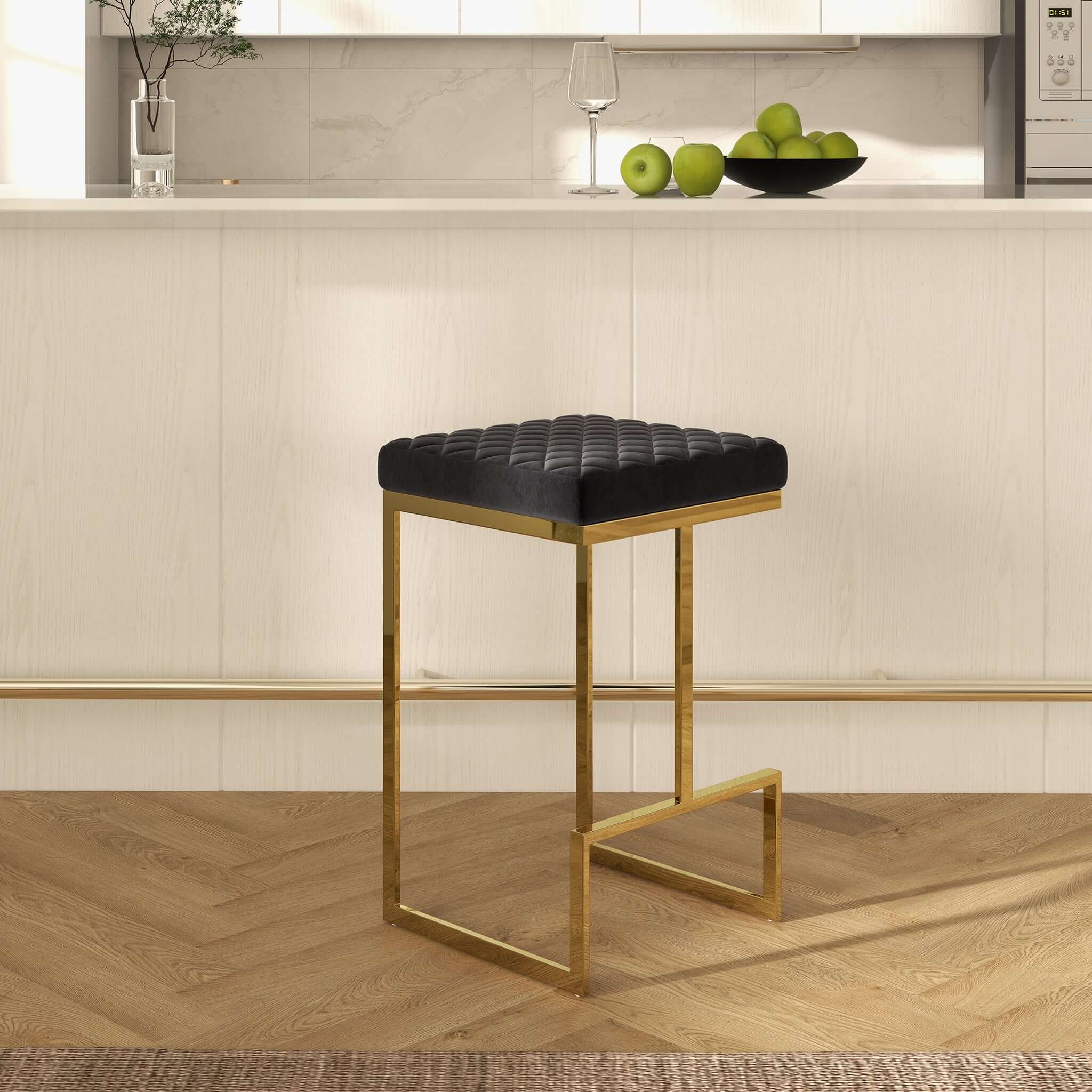 Rake Black Velvet Counter Stool