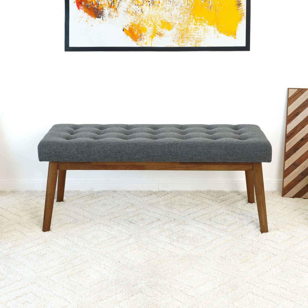 Reid Modern Button-Tufted Fabric Upholstered Bench - New York Modern Furniture