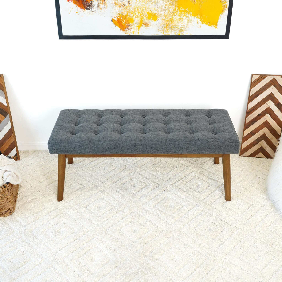 Reid Modern Button-Tufted Fabric Upholstered Bench - New York Modern Furniture