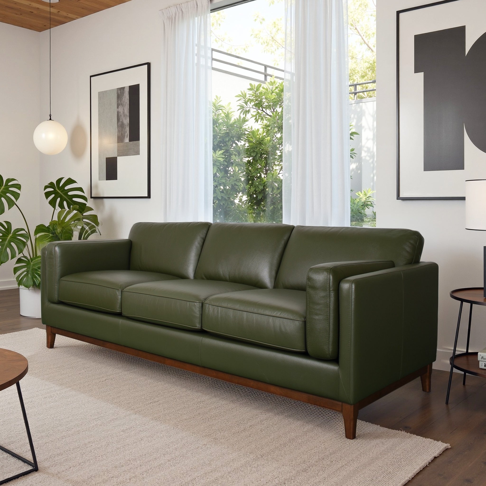 Simi Mid-Century Modern Style Premium Leather Sofa - New York Modern Furniture