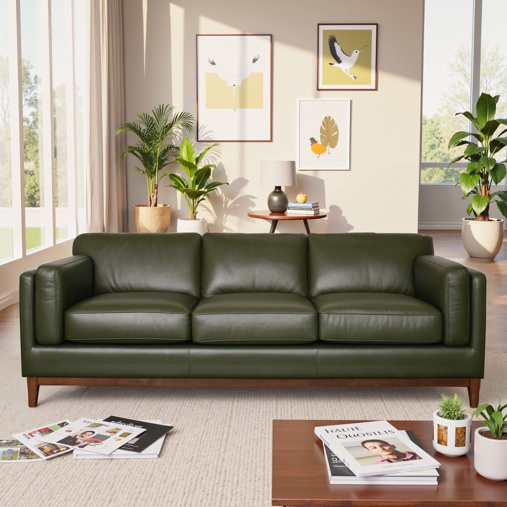 Simi Mid-Century Modern Style Premium Leather Sofa - New York Modern Furniture