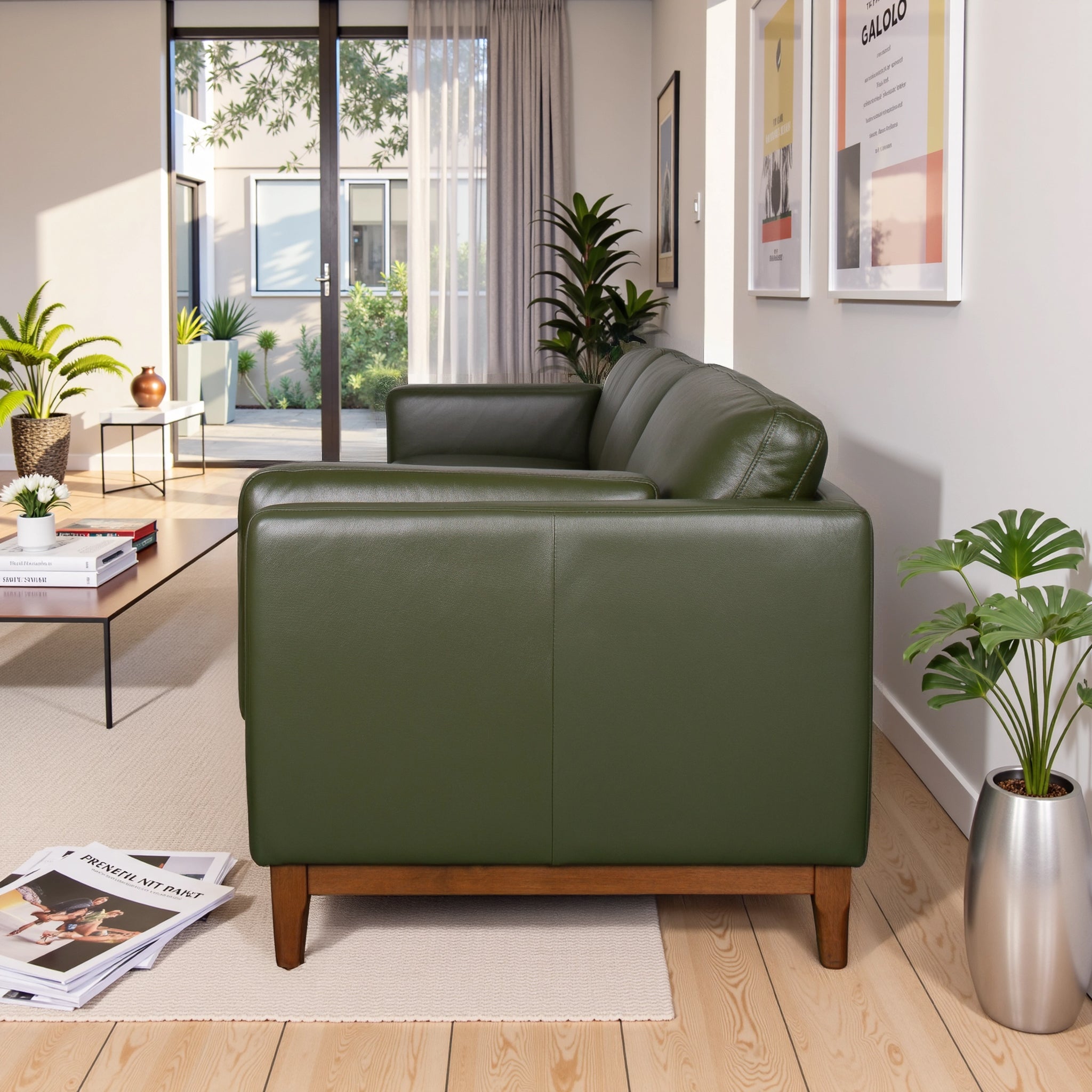 Simi Mid-Century Modern Style Premium Leather Sofa - New York Modern Furniture