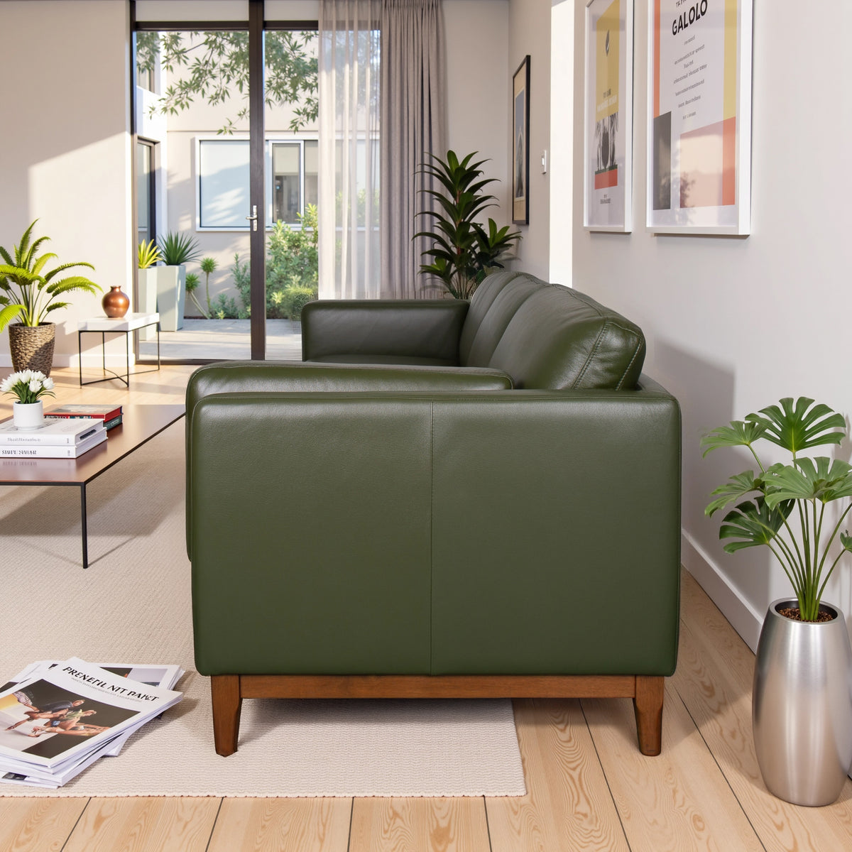 Simi Mid-Century Modern Style Premium Leather Sofa - New York Modern Furniture