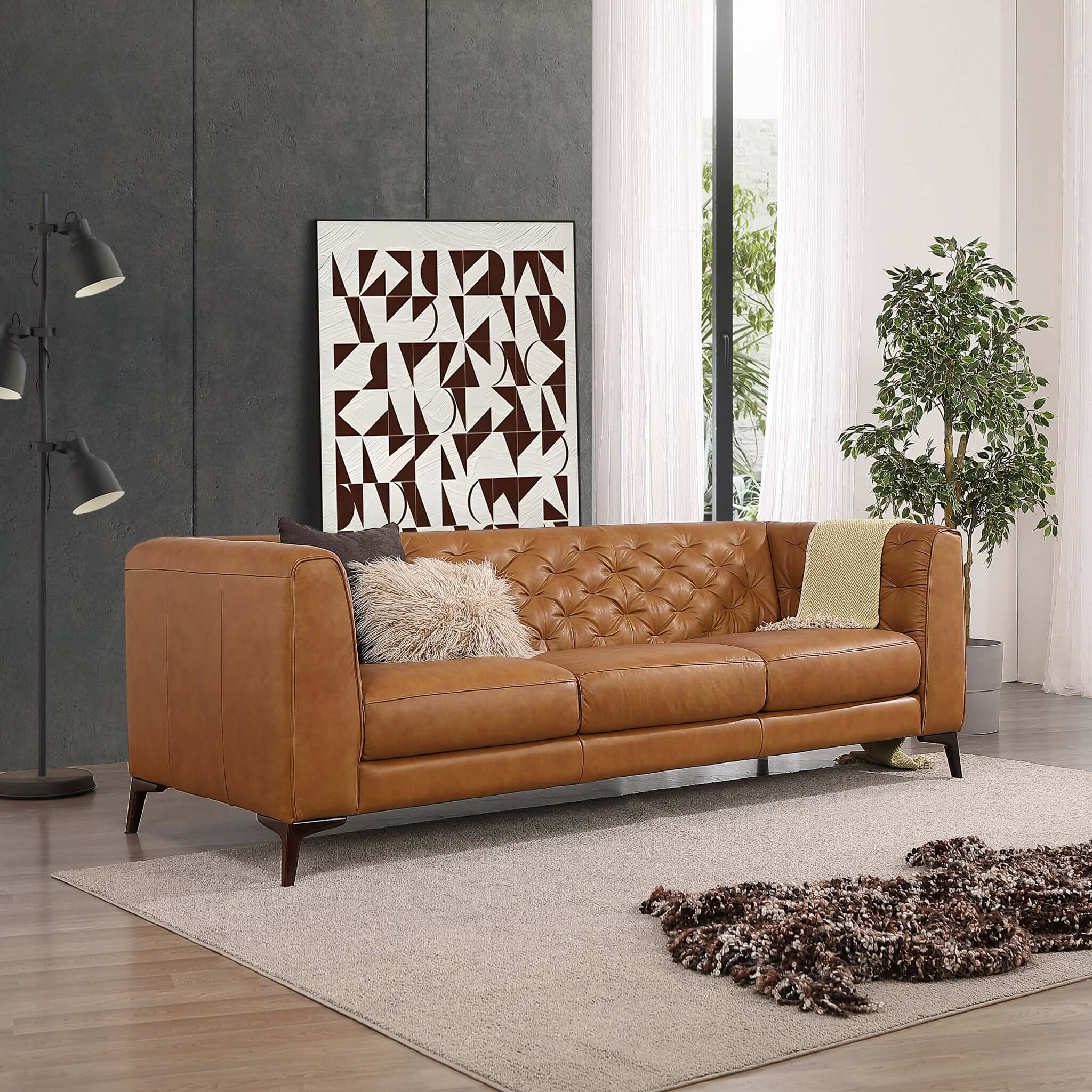 Sterling Mid-Century Modern Genuine Leather Chesterfield Sofa - New York Modern Furniture