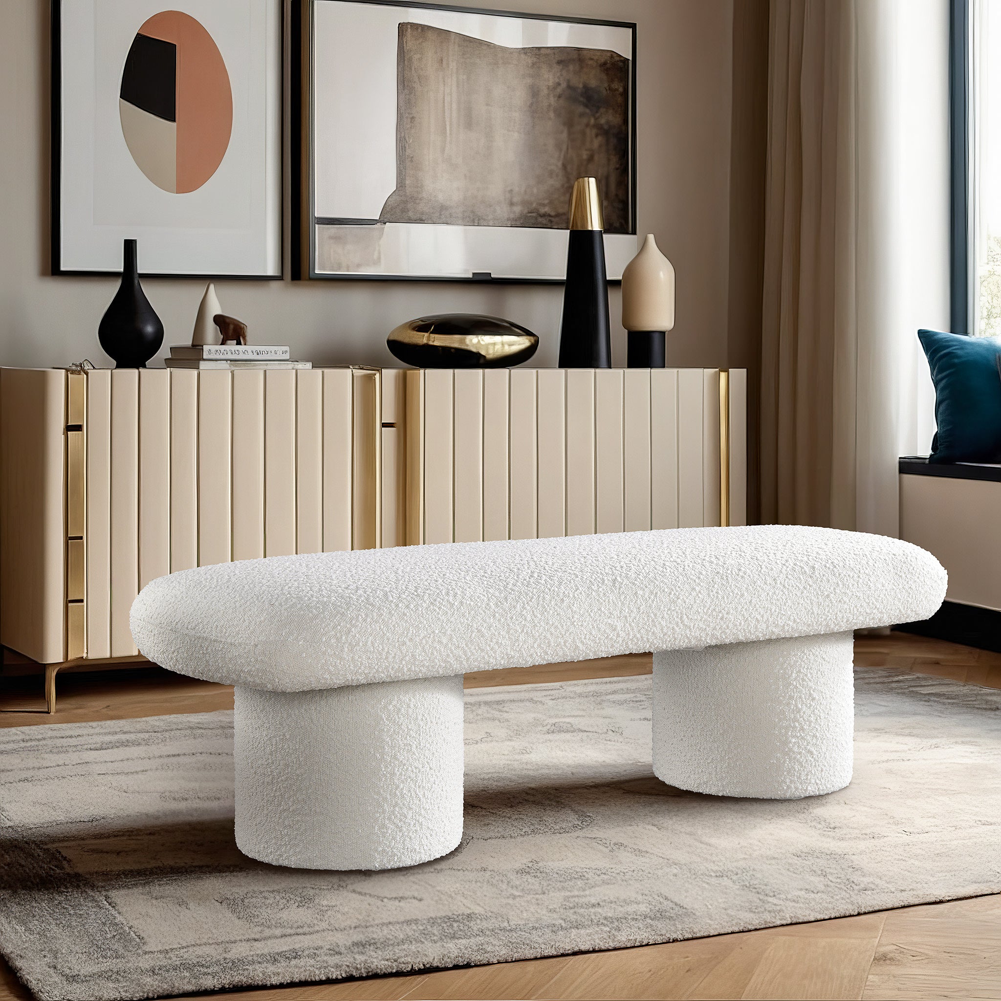 New York Modern Furniture - Terrace Ivory Boucle Bench