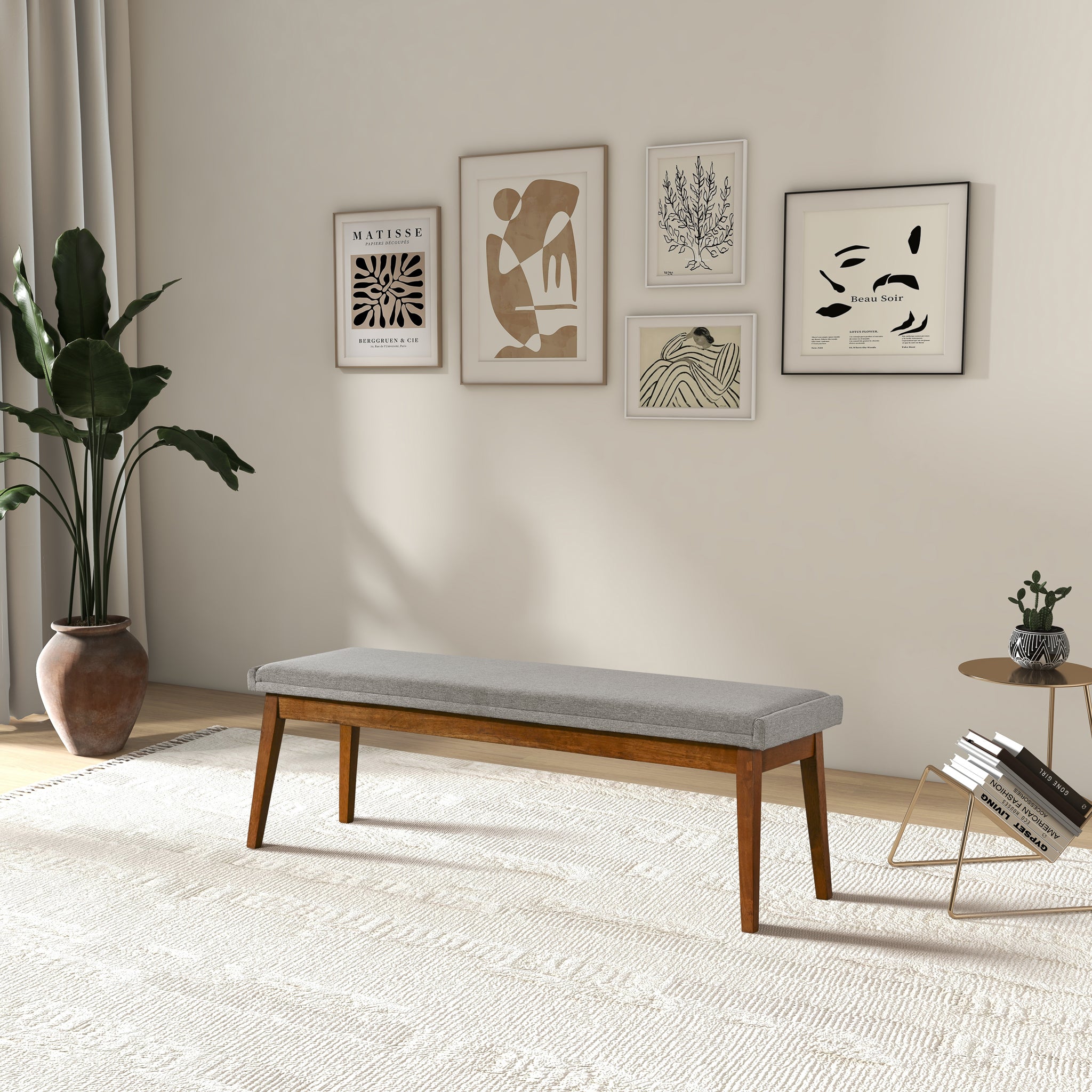 Trent Mid-Century Modern Fabric Upholstered Bench - New York Modern Furniture