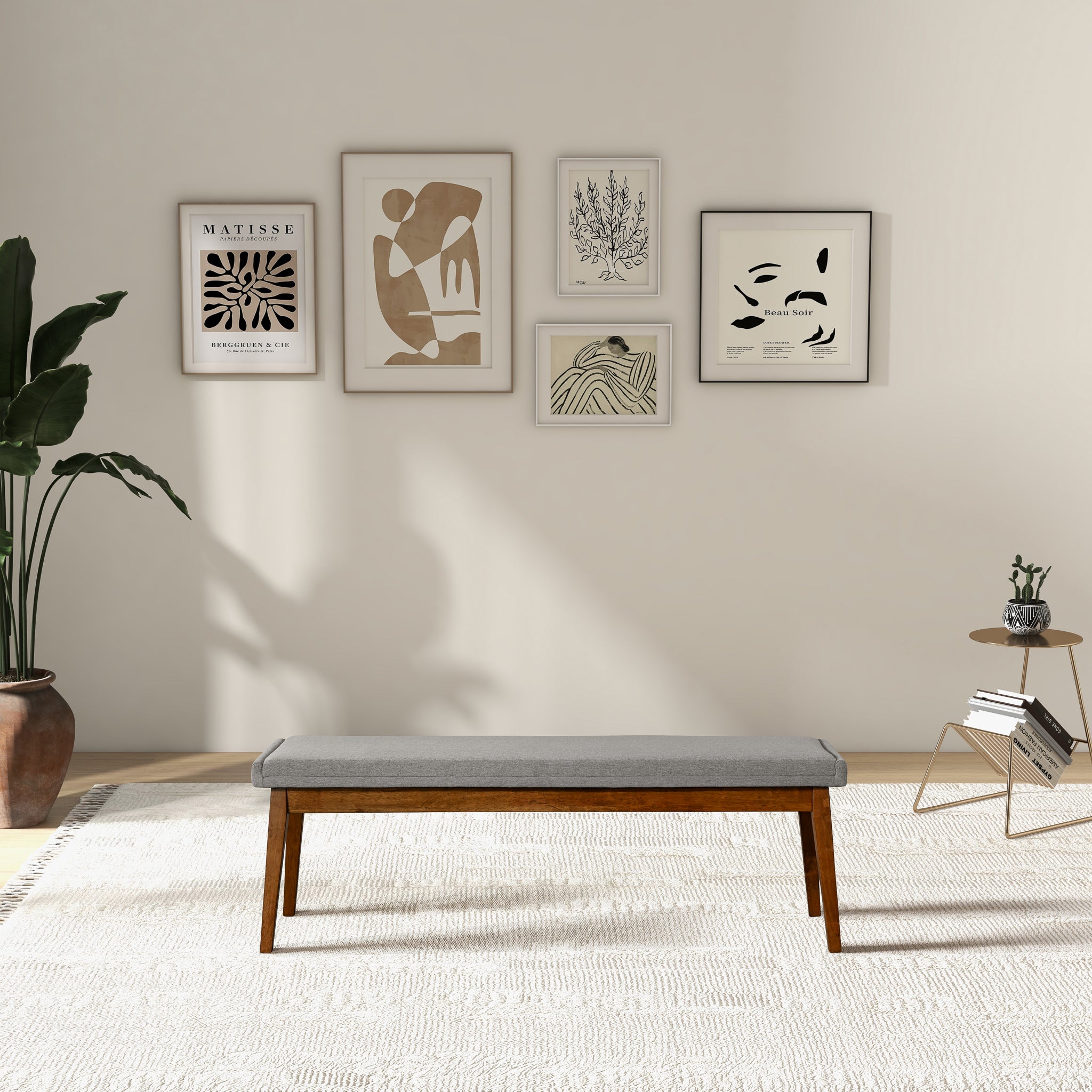Trent Mid-Century Modern Fabric Upholstered Bench - New York Modern Furniture