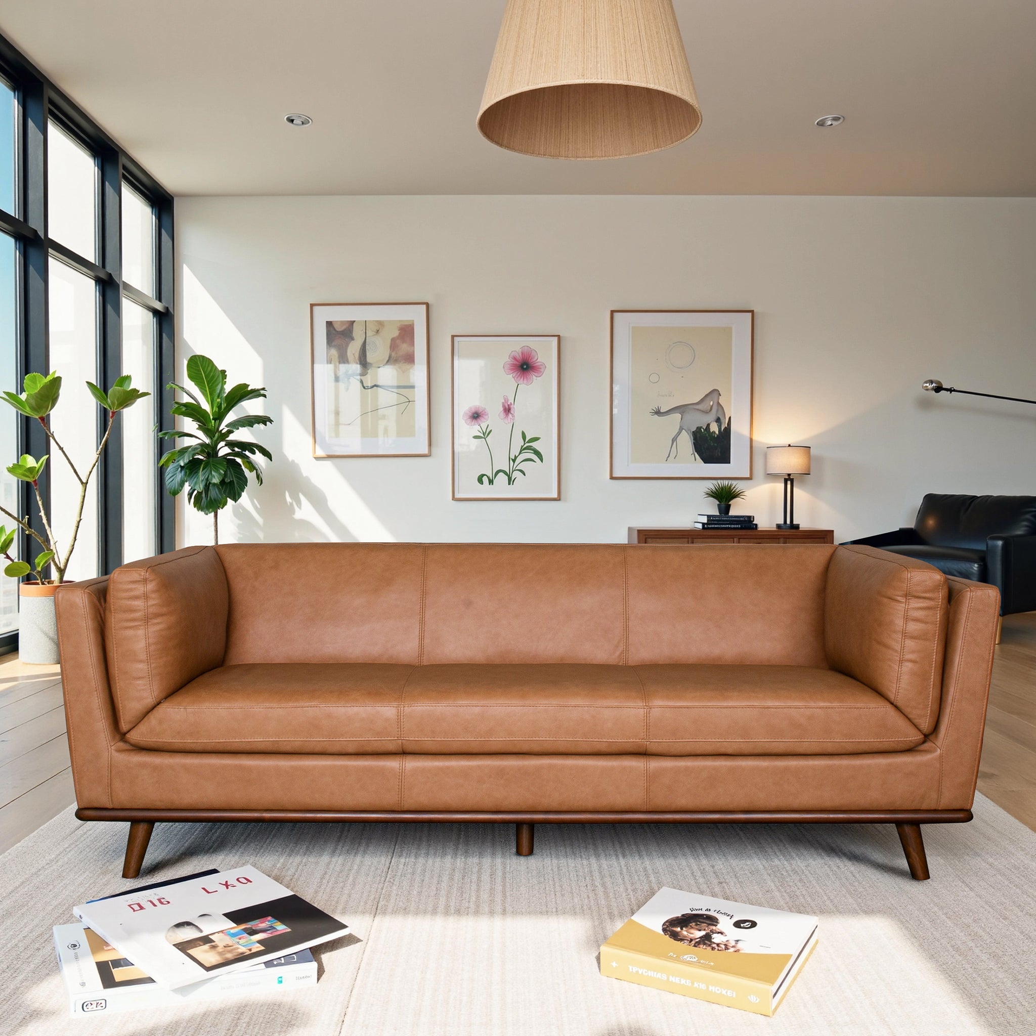 Union Elegant Top Grain Leather Sofa with Solid Wood Base & Legs - New York Modern Furniture