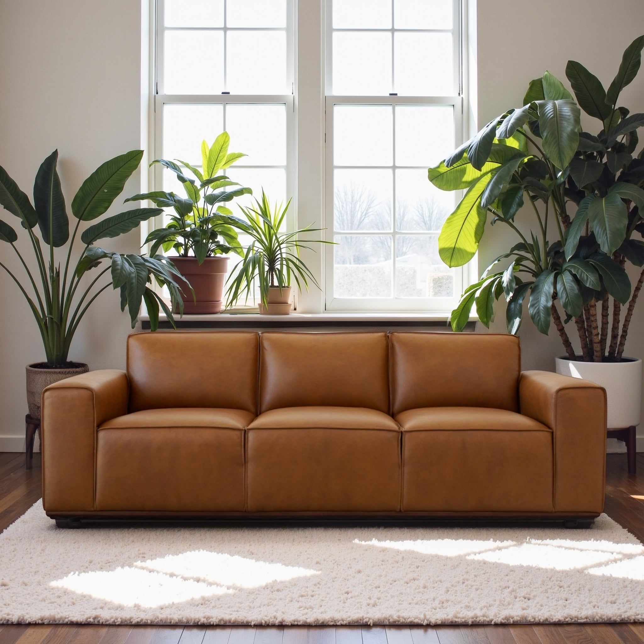 Urban Tan Leather Sofa - New York Modern