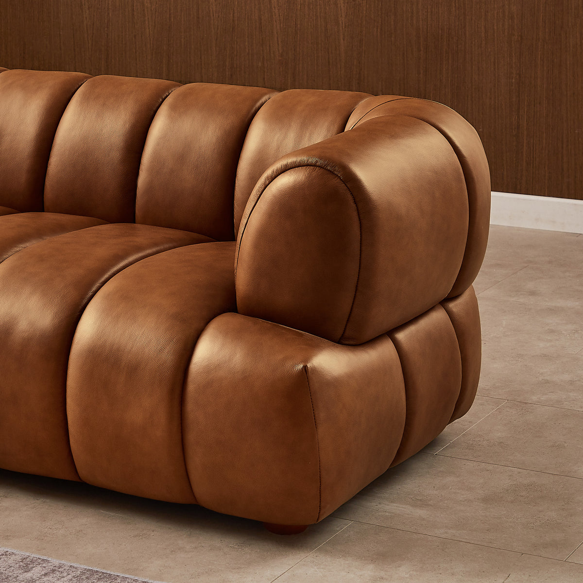 Dorien Cognac Top-Grain Leather Sofa | Contemporary Modern 3-Seater Couch | New York Modern Furniture