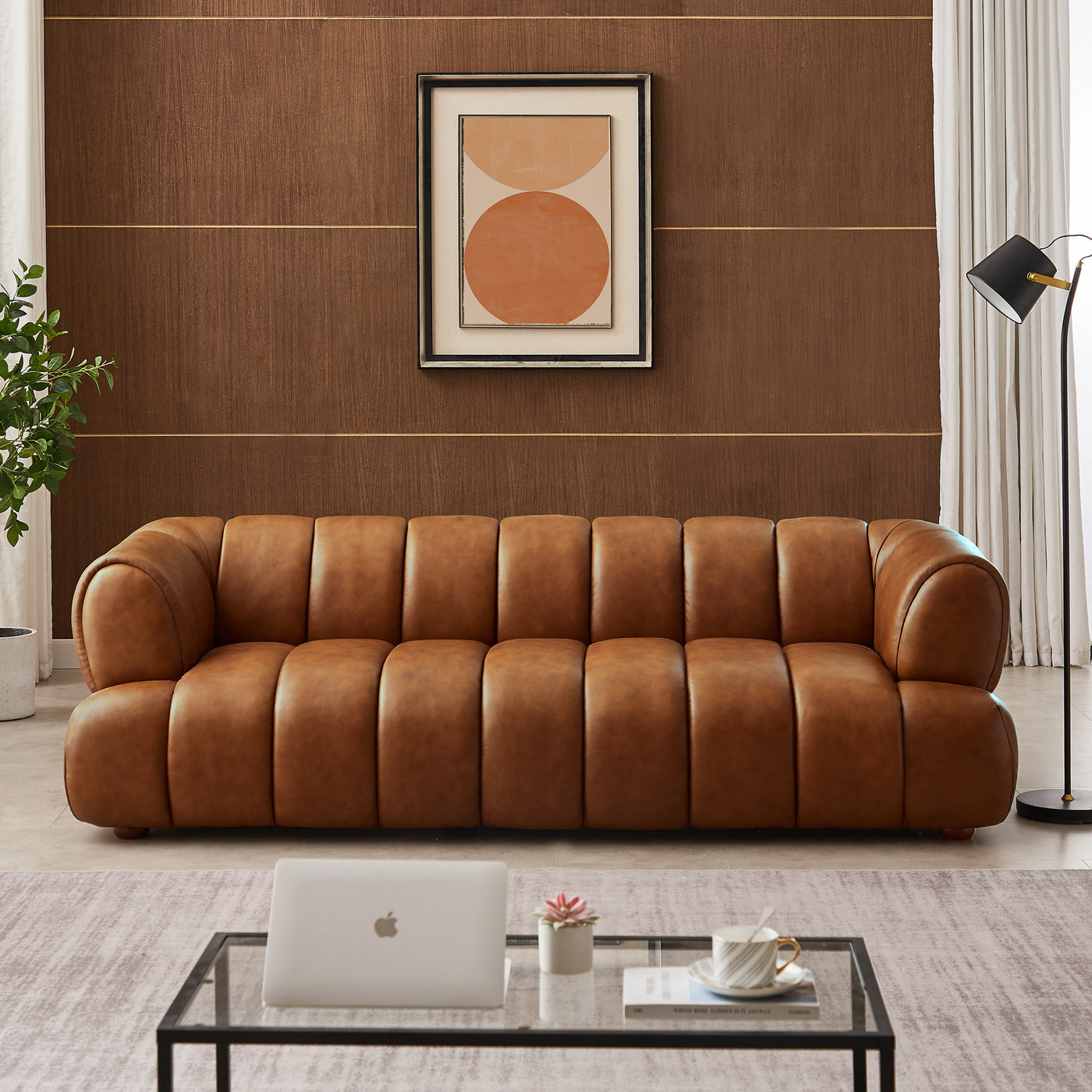 Dorien Cognac Top-Grain Leather Sofa | Contemporary Modern 3-Seater Couch | New York Modern Furniture