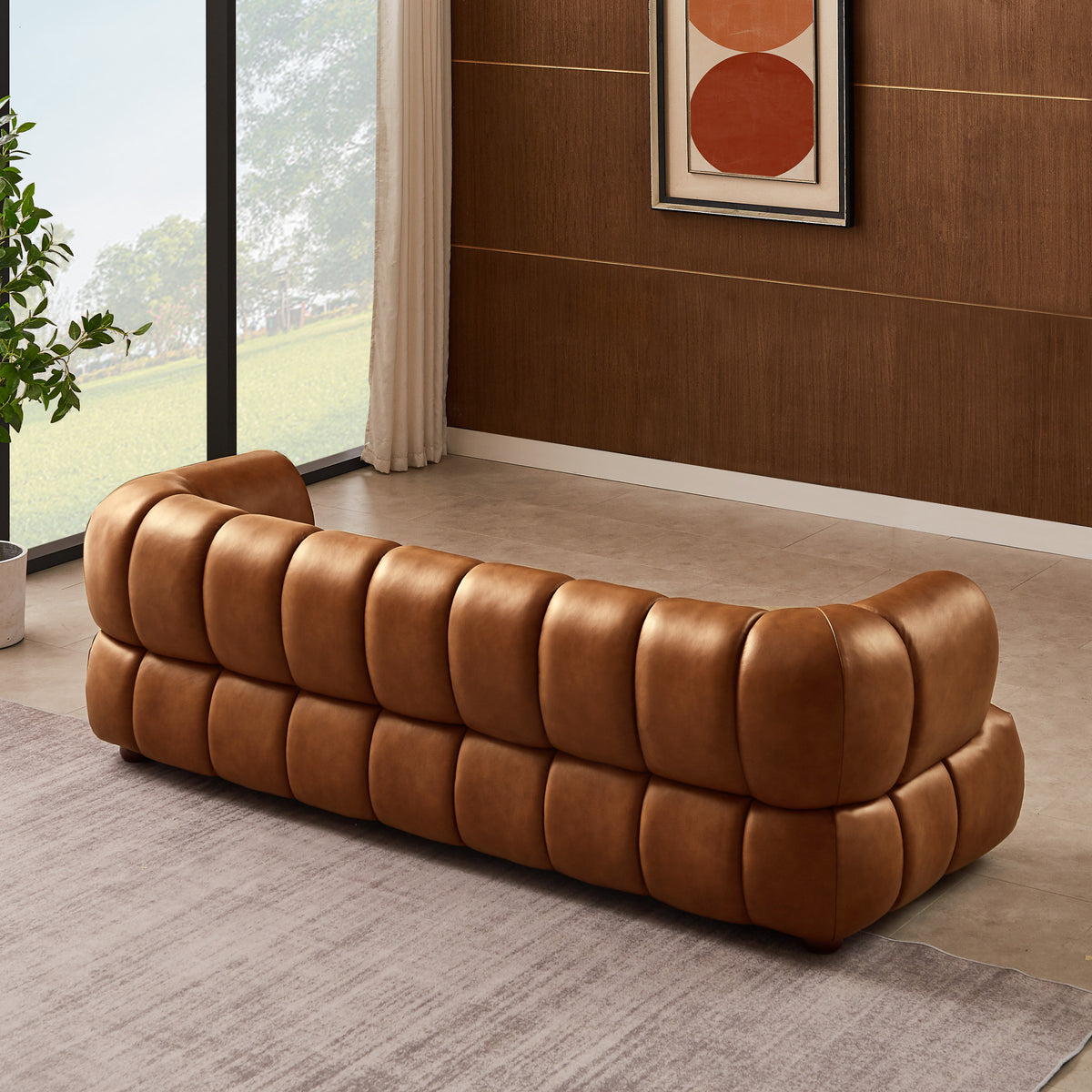 Dorien Cognac Top-Grain Leather Sofa | Contemporary Modern 3-Seater Couch | New York Modern Furniture