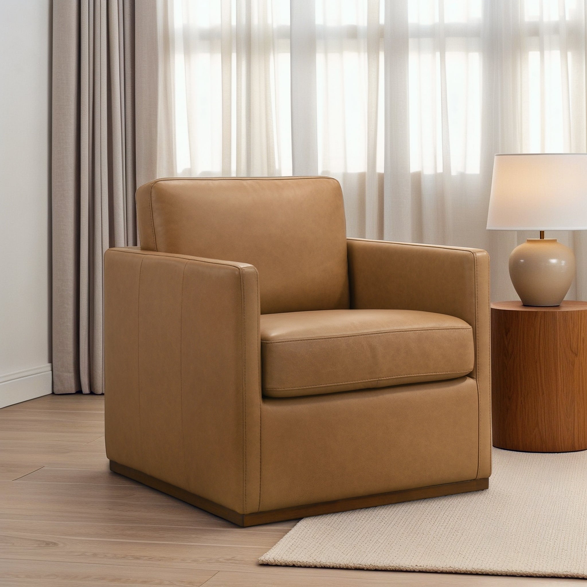 Corin Mid-Century Modern Swivel Accent Chair in Premium Leather - New York Modern Furniture