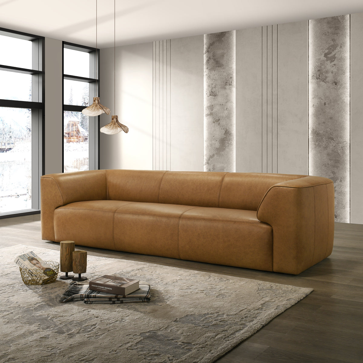 Orlando Premium Top-grain Buffalo Leather Sofa with Padded Armrests & Easy Care Surface | New York Modern Furniture