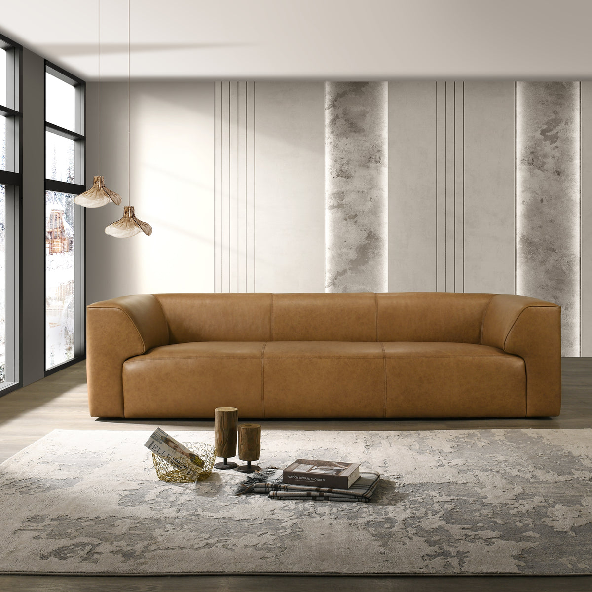 Orlando Premium Top-grain Buffalo Leather Sofa with Padded Armrests & Easy Care Surface | New York Modern Furniture