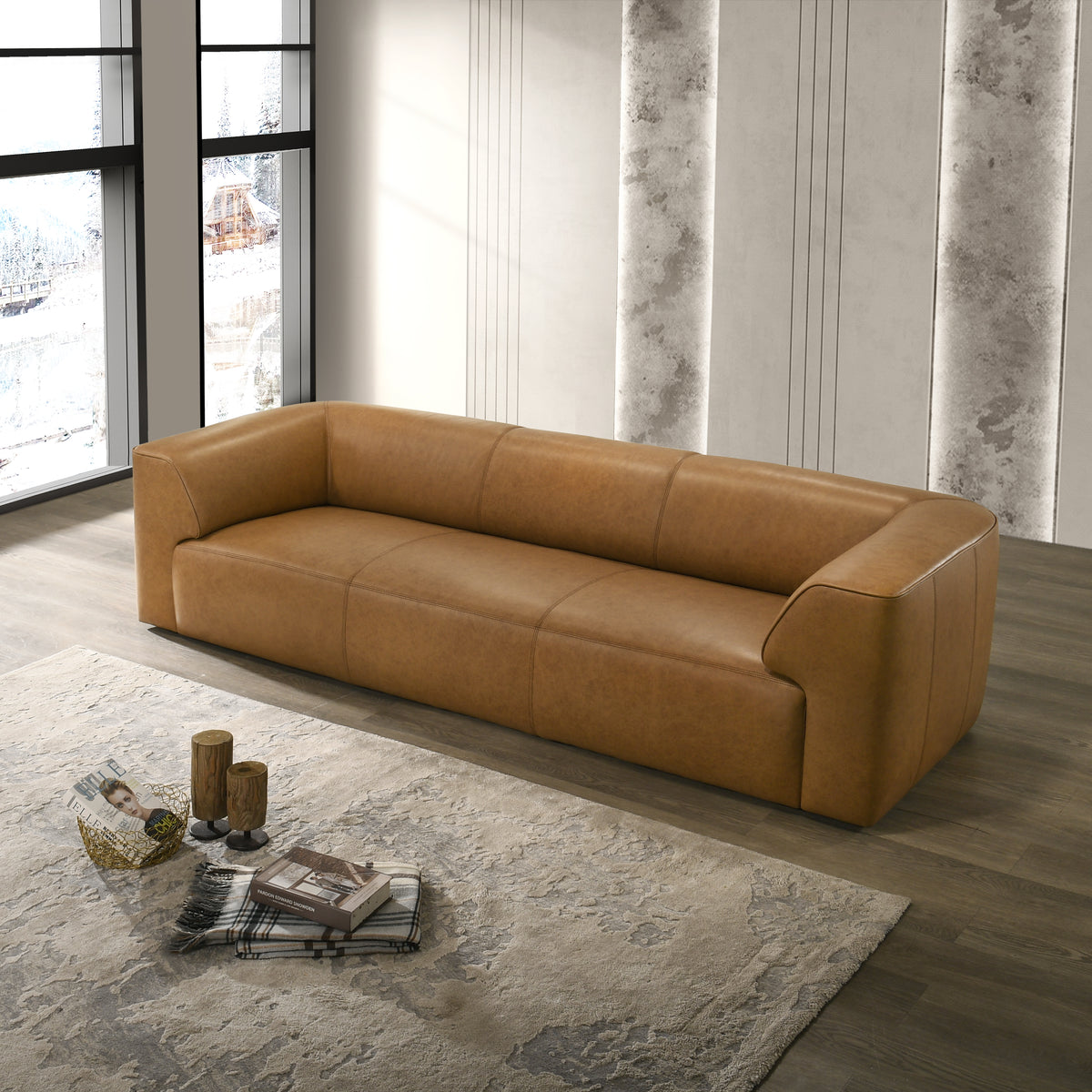 Orlando Premium Top-grain Buffalo Leather Sofa with Padded Armrests & Easy Care Surface | New York Modern Furniture