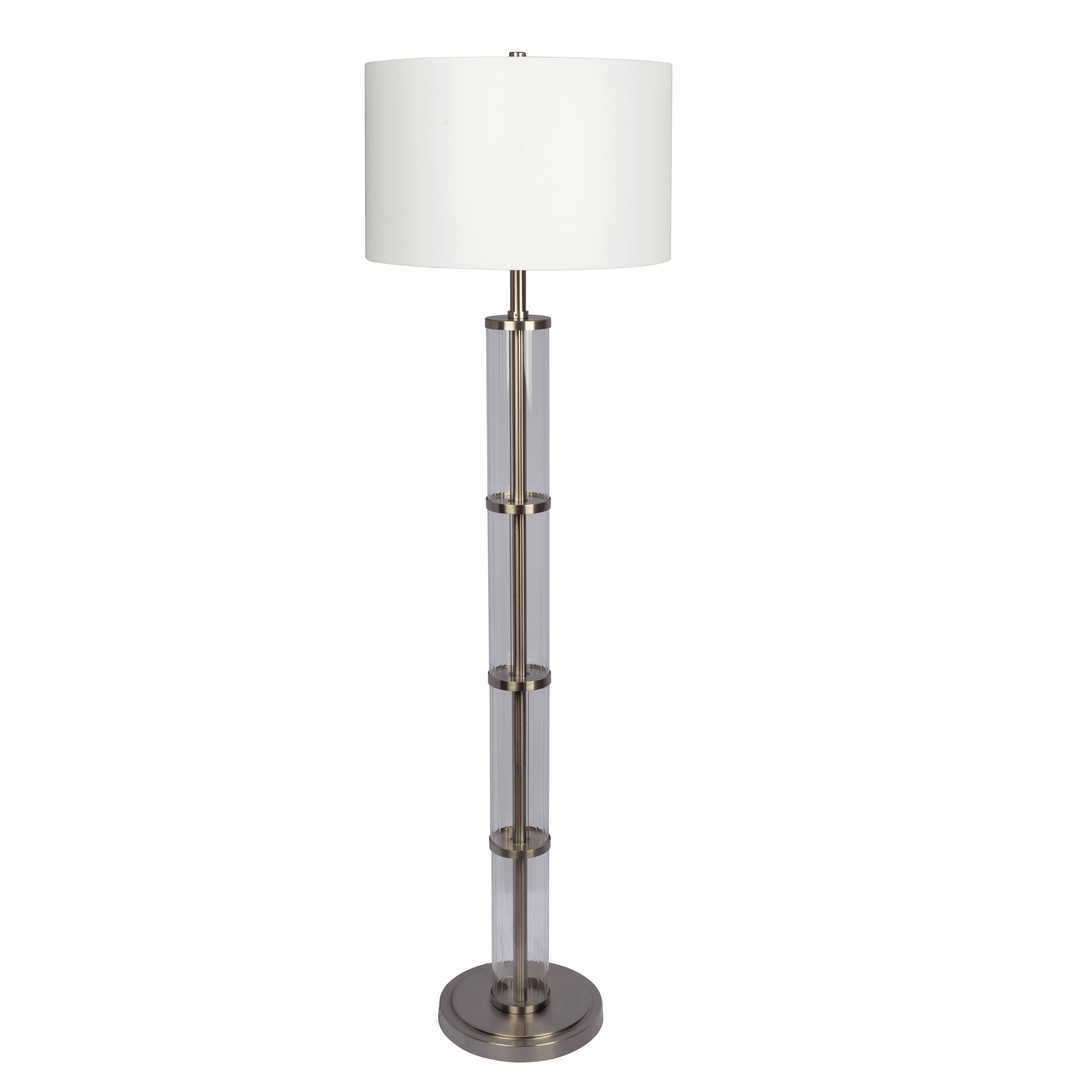 Luminous Brushed Nickel Floor Lamp with 3-Way Rotary Switch Clear Glass Body  Metal Base