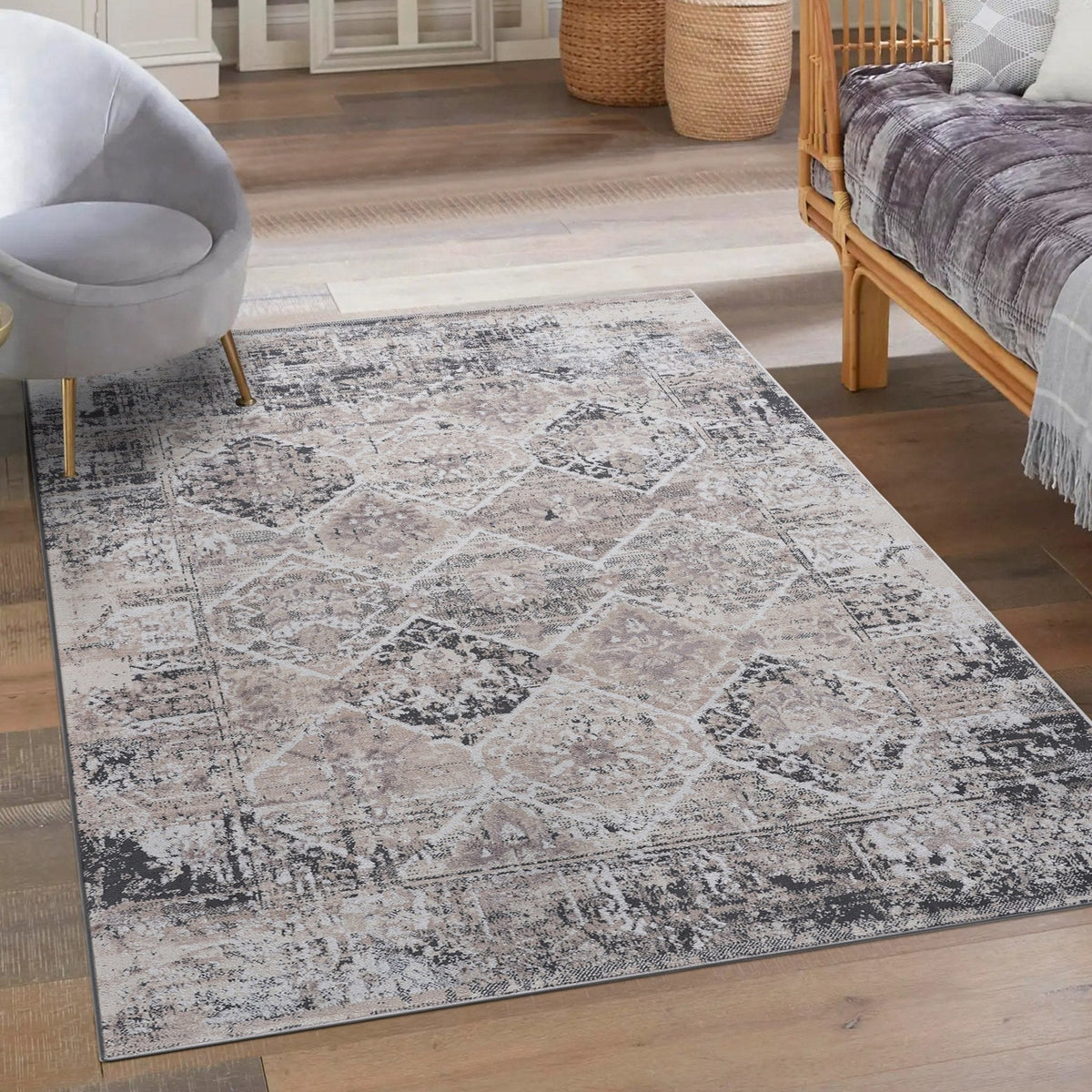 Payas Cream Anthracite Rug Size 6'7'' x 9'