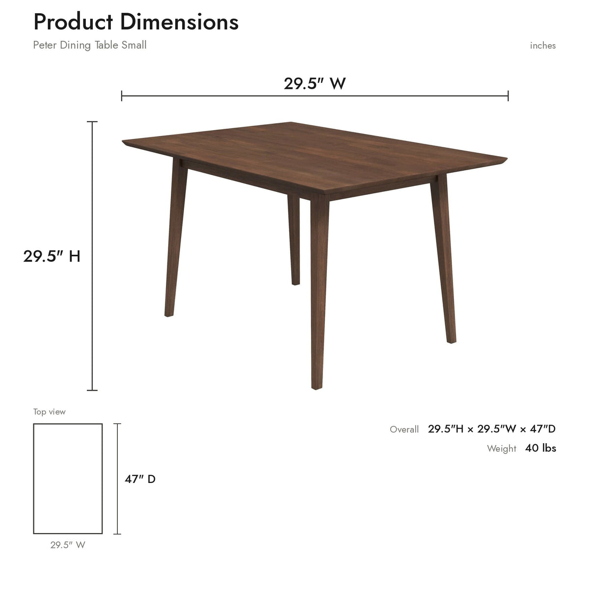 Product dimensions diagram