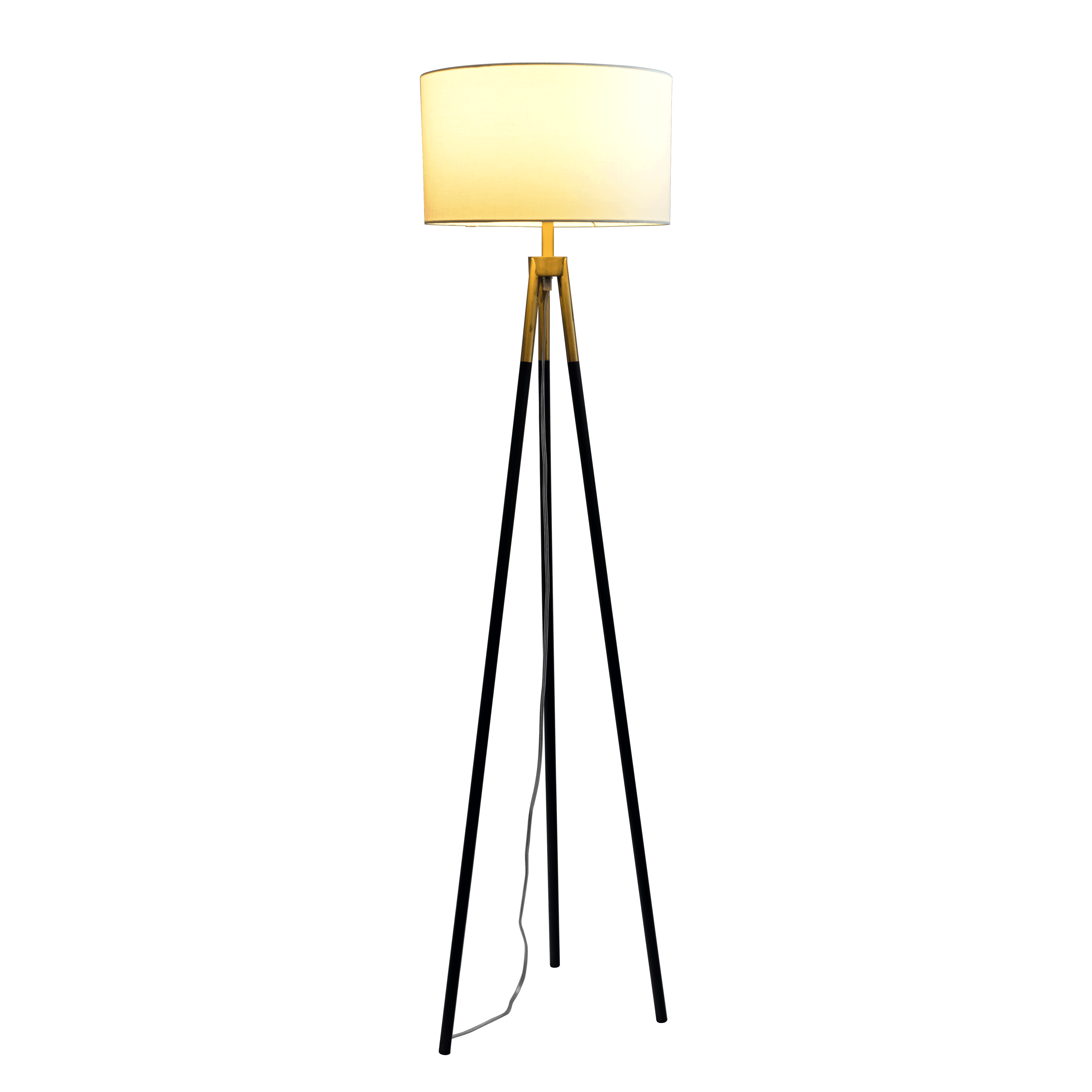 Duncan Brassed Gold Floor Lamp with On/Off Switch Triple Legs White Fabric Shade